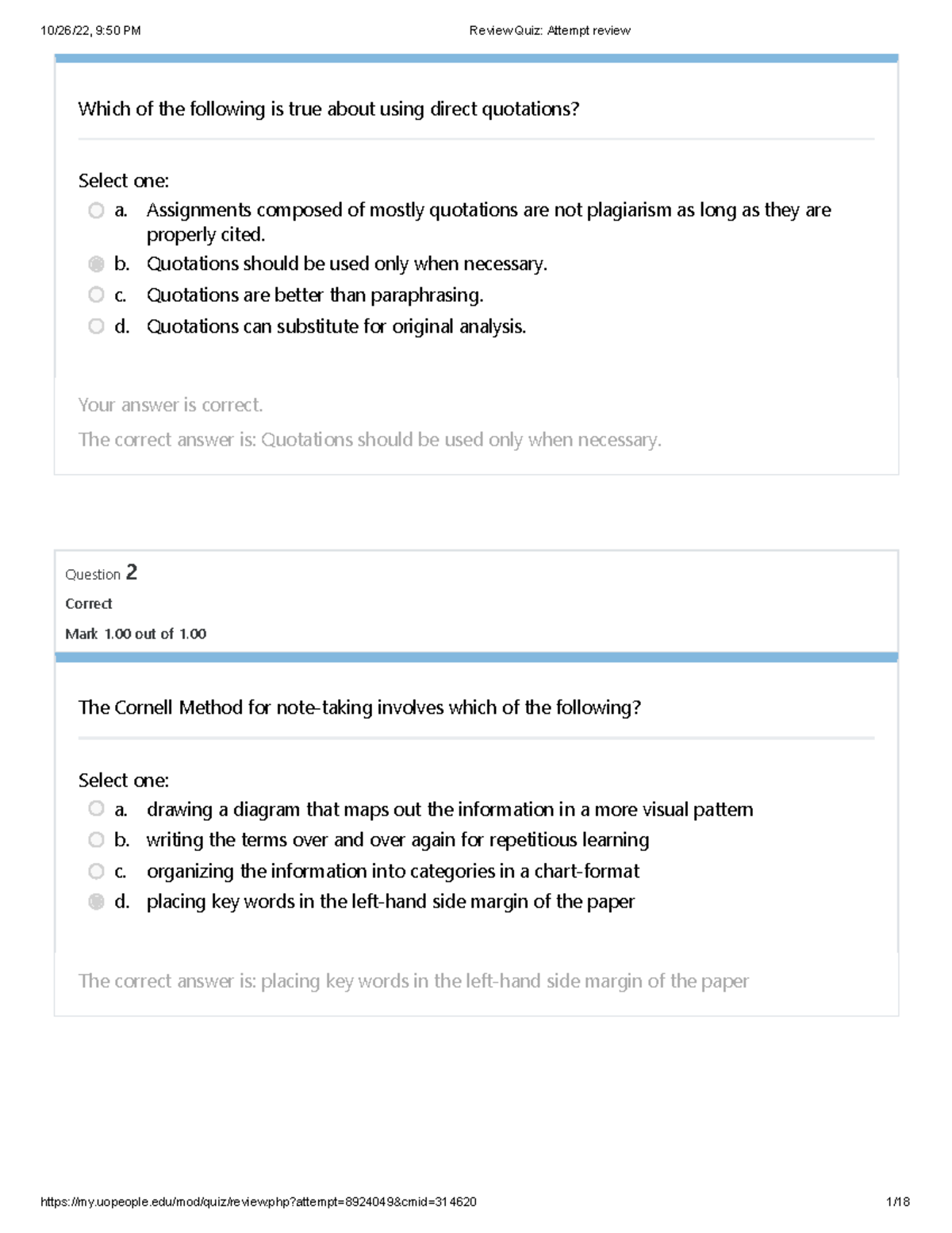 Review Quiz Attempt review 4-combined - Question 2 Correct Mark 1 out ...