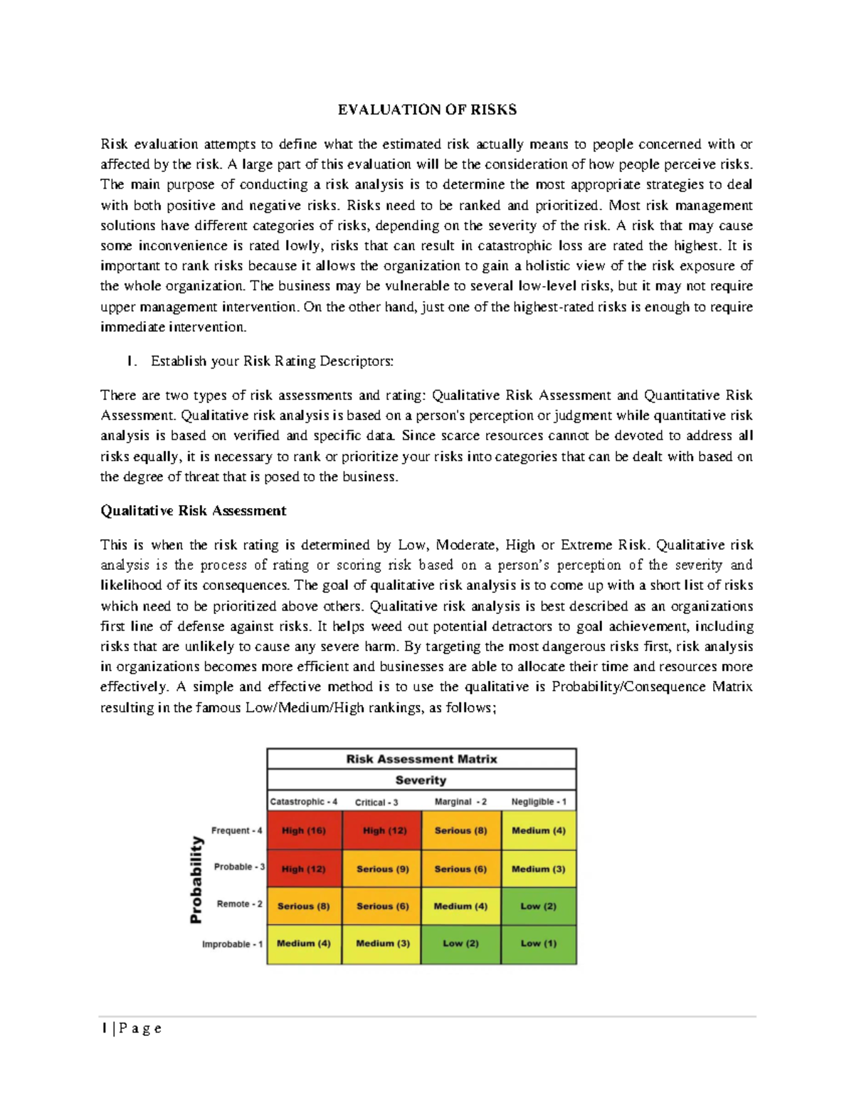 Topic 4 ~ Evaluating Risk - EVALUATION OF RISKS Risk evaluation ...