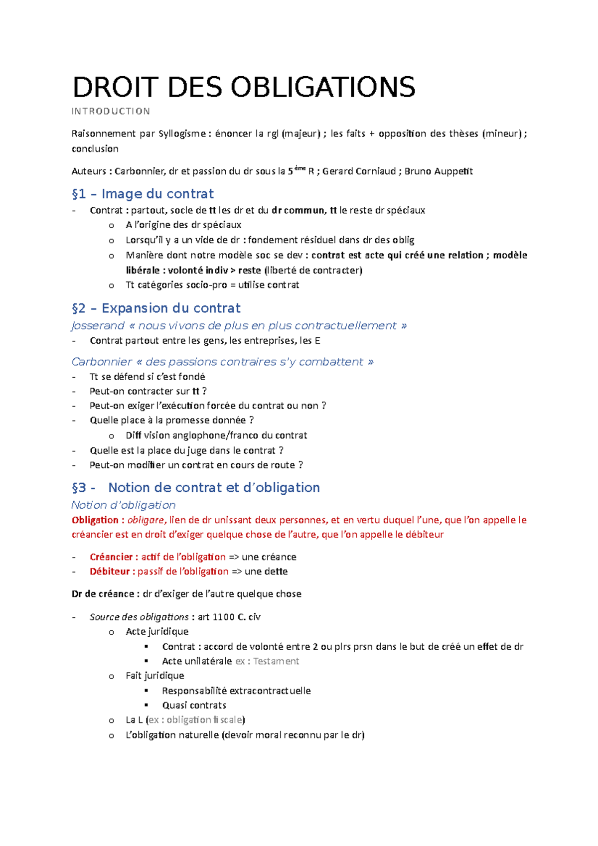 Cours Complet S1 Droit Des Obligations - DROIT DES OBLIGATIONS ...