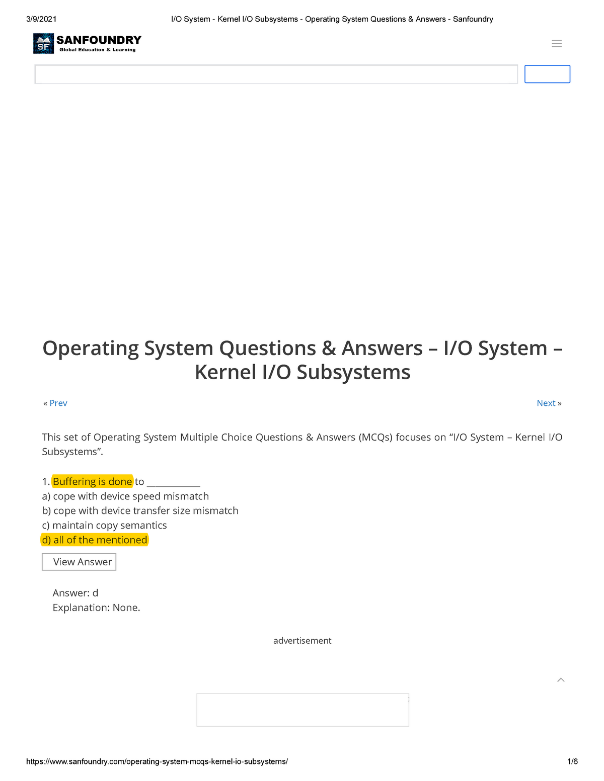 I O System - Kernel I O Subsystems - Operating System Questions ...