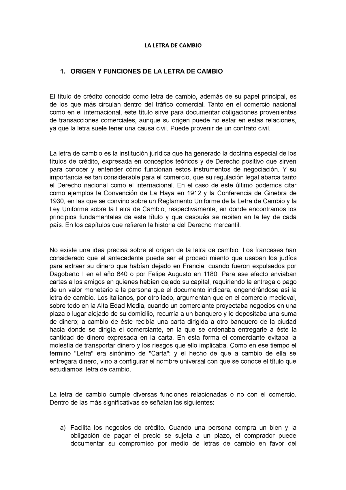 Letra De Cambio Y Pagaré La Letra De Cambio 1 Origen Y Funciones De La Letra De Cambio El 