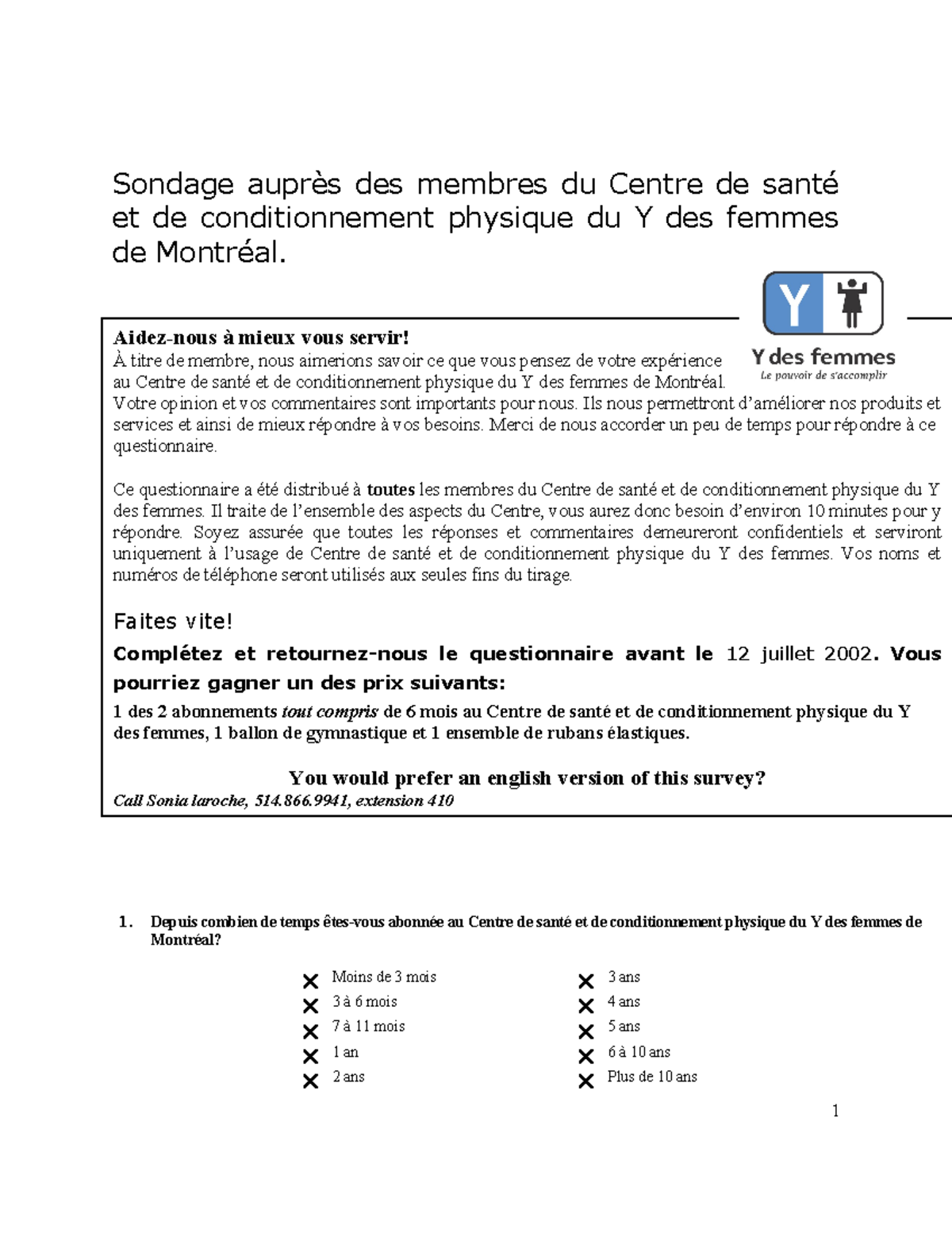 Exemple De Questionnaire Postal - Sondage auprès des membres du Centre ...