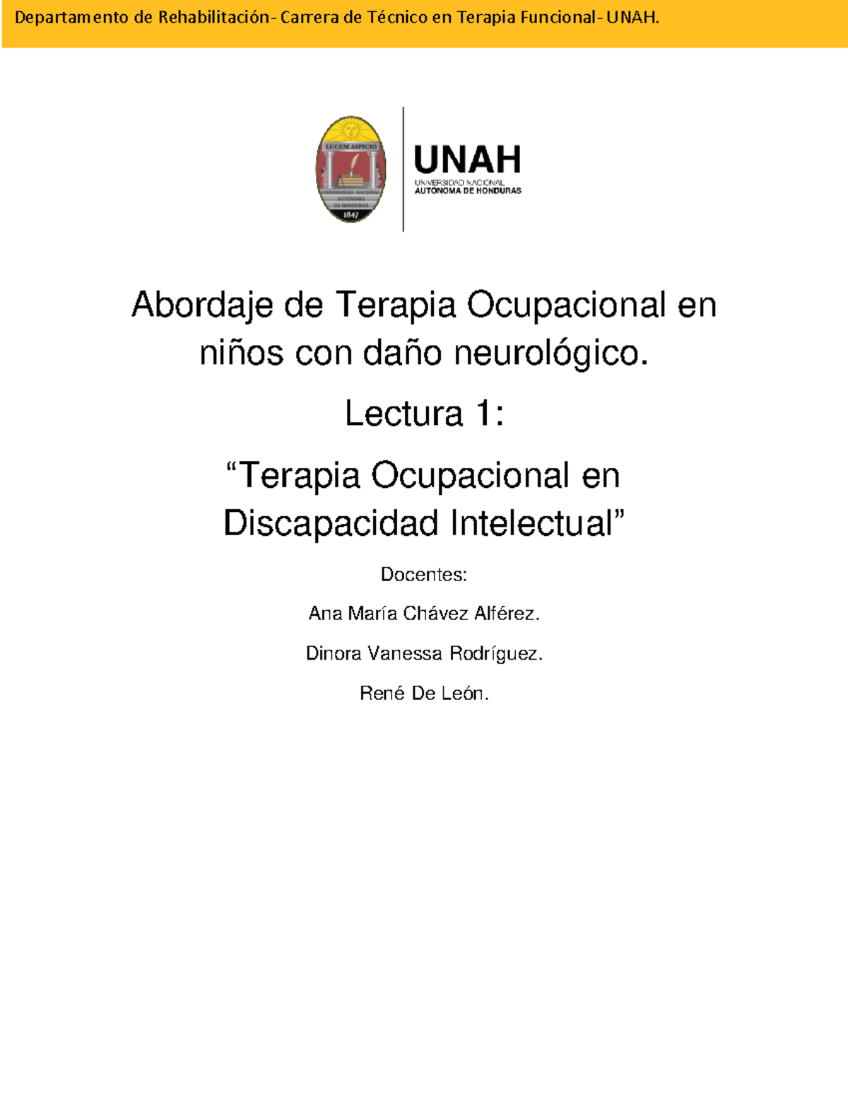 1. Lectura 1. La TO en la Discapacidad Intelectual - Nombre Abordaje de  Terapia Ocupacional en niños - Studocu