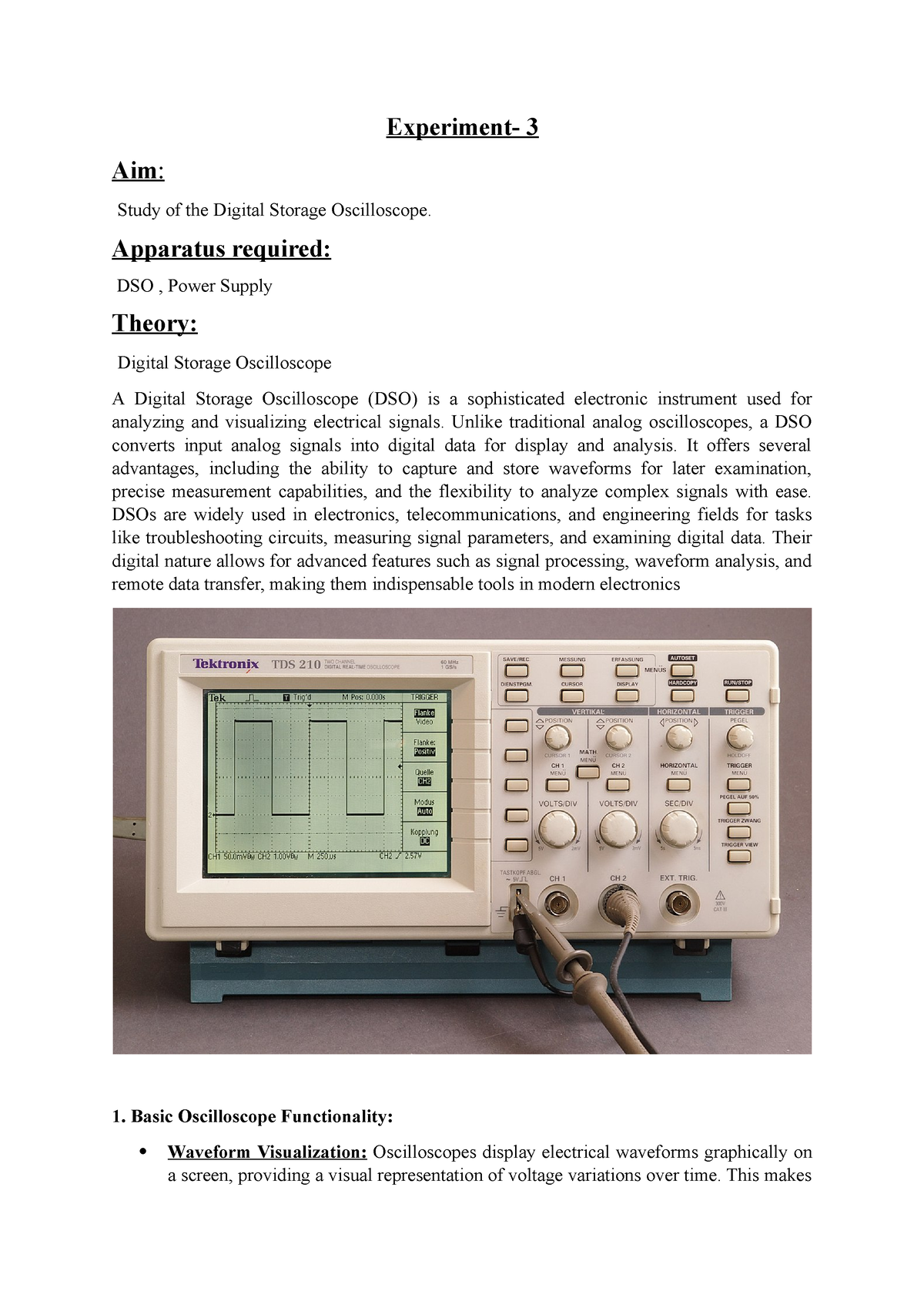 study of dso experiment lab manual