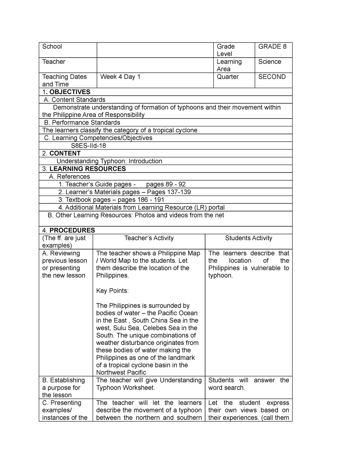 S8ES IId 18 Understanding Typhoon Introduction - School Grade Level ...