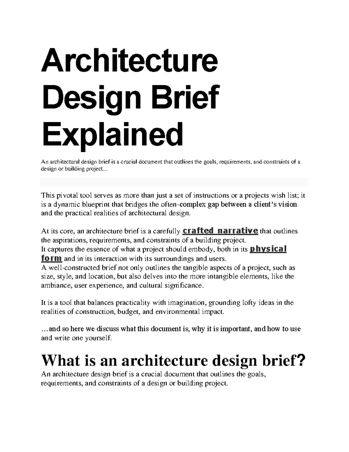 Architectural Brief - subject to copy right - Architecture Design Brief ...