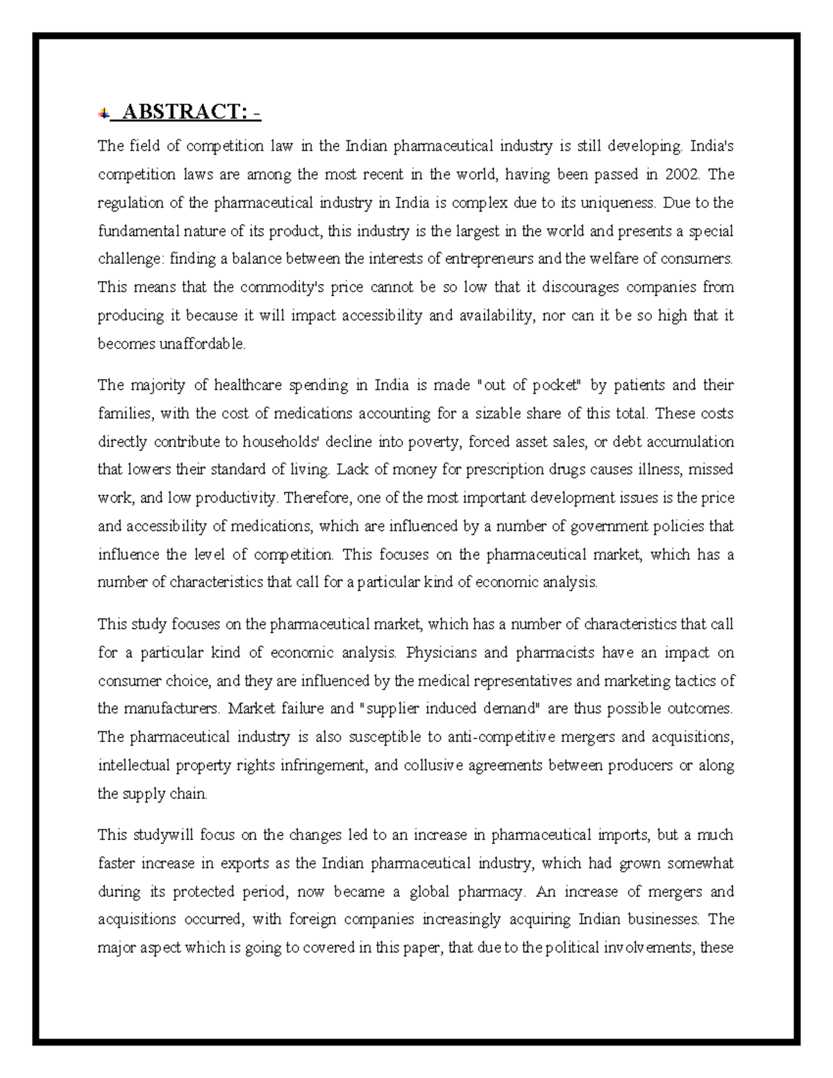 S research - ABSTRACT: - The field of competition law in the Indian ...