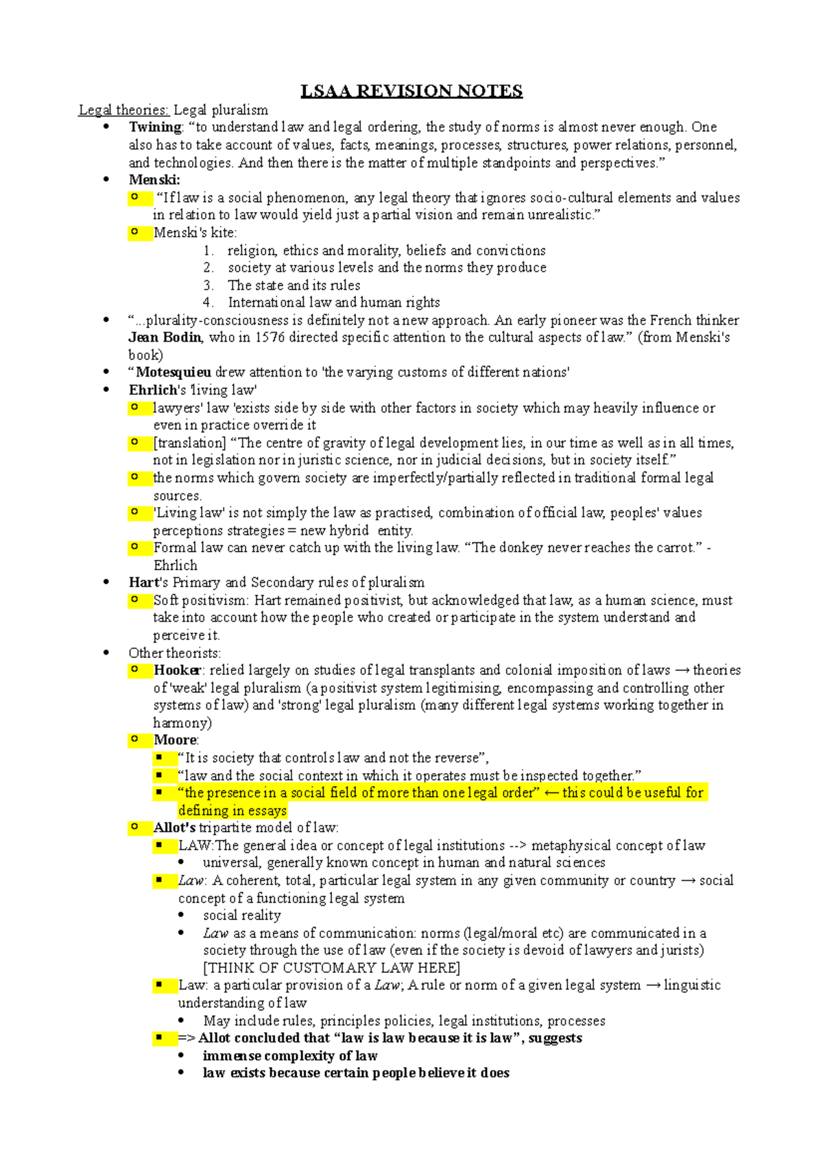 Revision notes for others - LSAA REVISION NOTES Legal theories: Legal ...