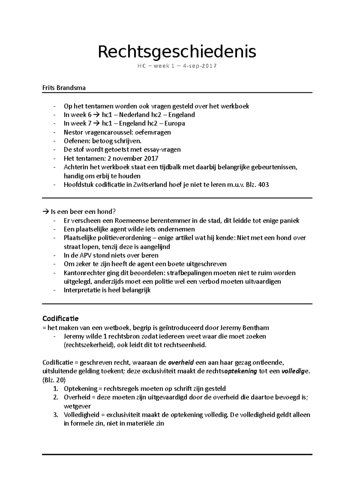 Rechtsgeschiedenis - Hoorcollege Week 1 - Rechtsgeschiedenis HC – Week ...