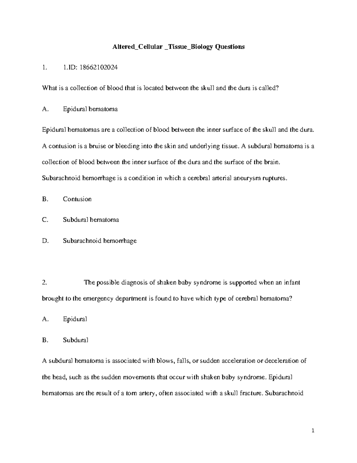 Altered Cellular Tissue Biology Questions - Altered_Cellular _Tissue ...