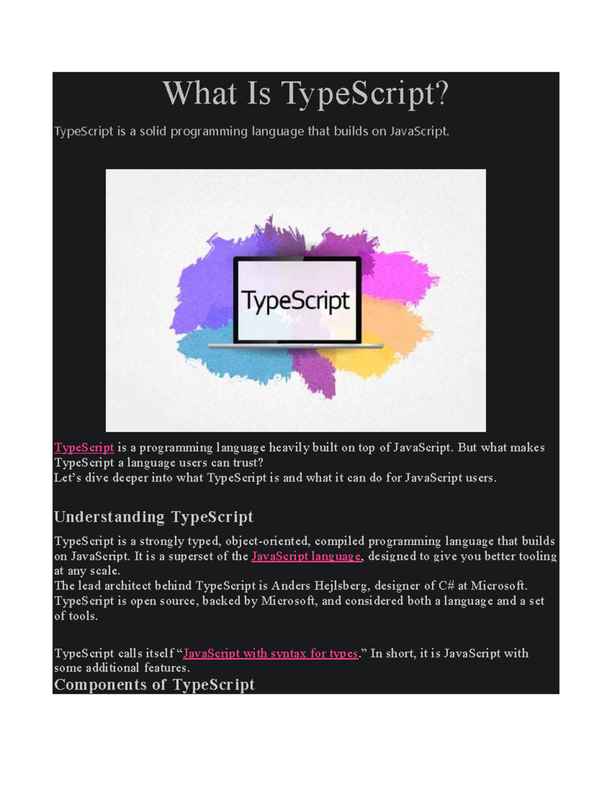 What is Type Script - What Is TypeScript? TypeScript is a solid ...