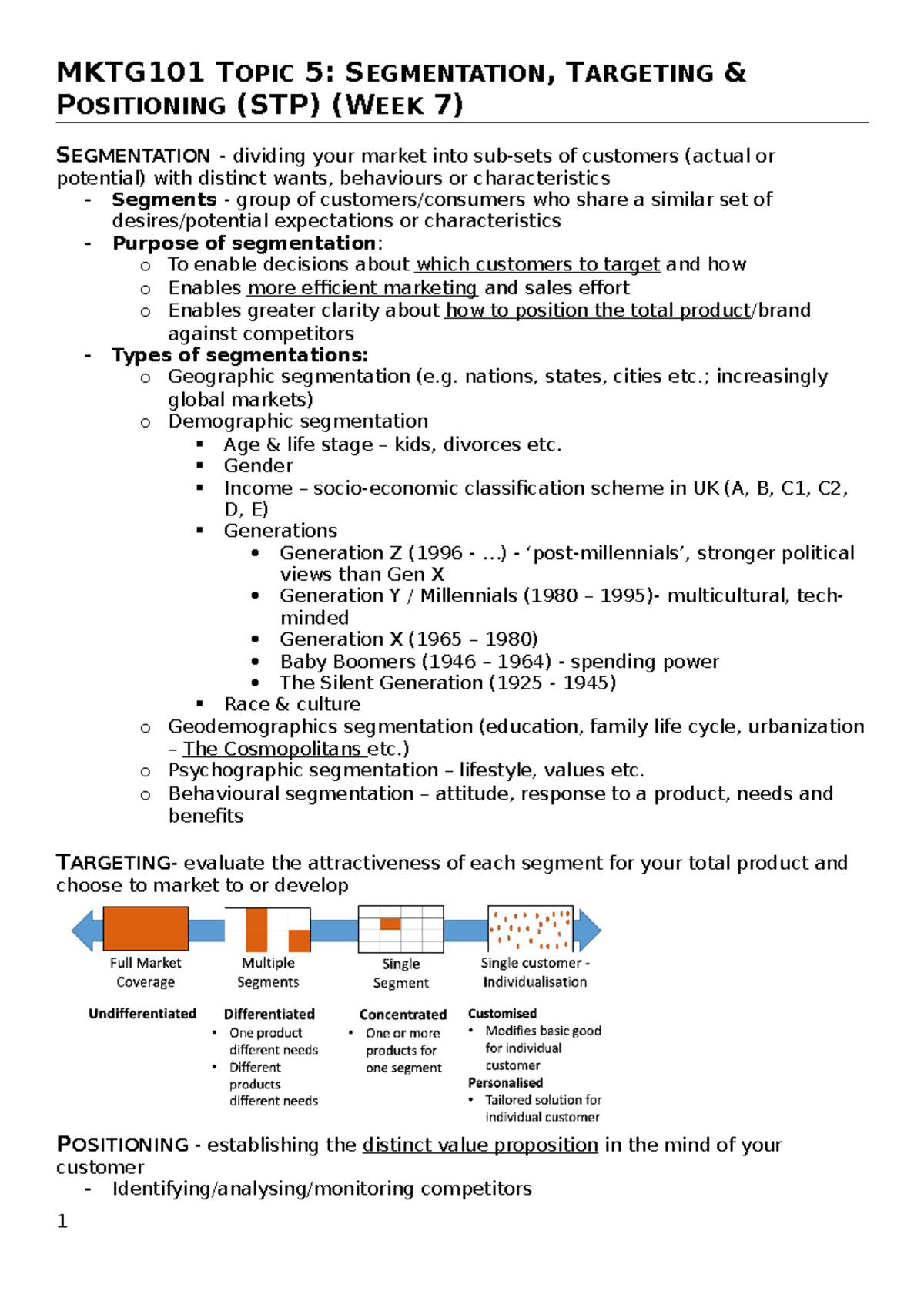 MKTG101 Topic 5 Segmentation, Targeting and Positioning (Week 7 ...