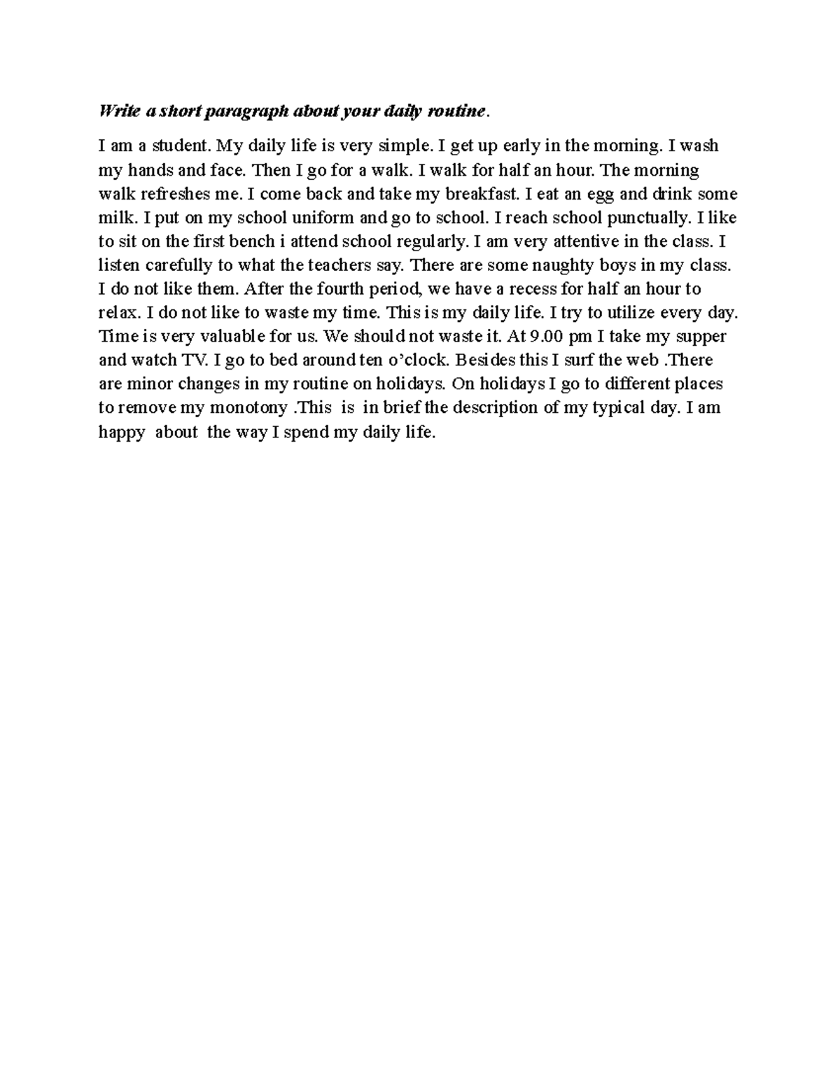 Write A Short Paragraph About Your Daily Routine I Am A Student My