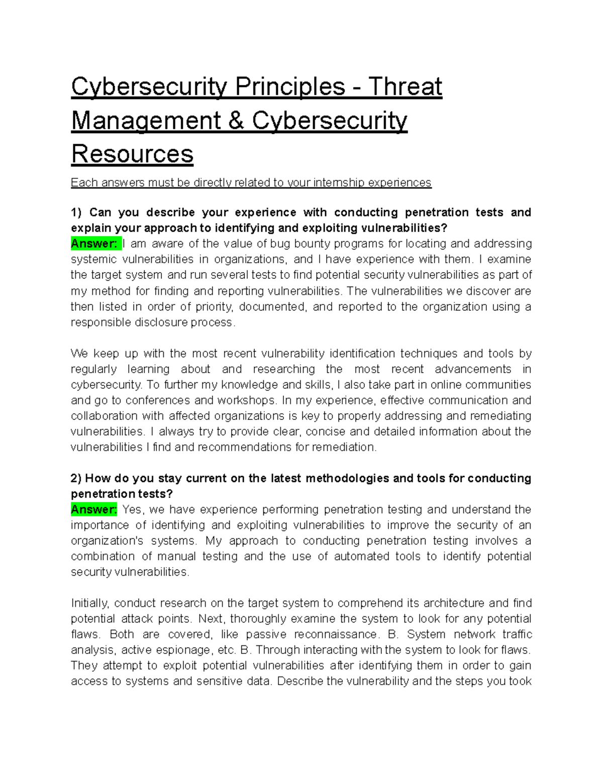 Module 2 Technical Questions Part B - Cybersecurity Principles - Threat ...