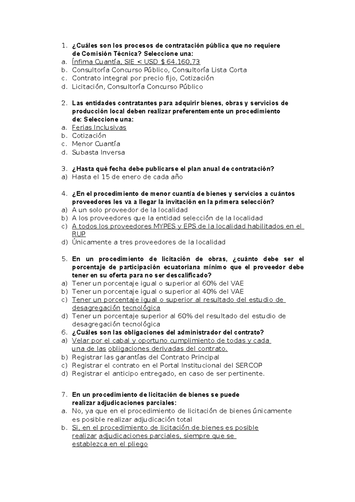 Banco DE Preguntas Sercop - ¿Cuáles Son Los Procesos De Contratación ...