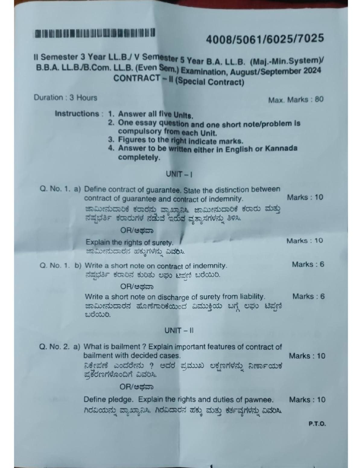 Contact-2 Question Paper-2024 - II Semester 3 Year LL. V Semester 5 ...