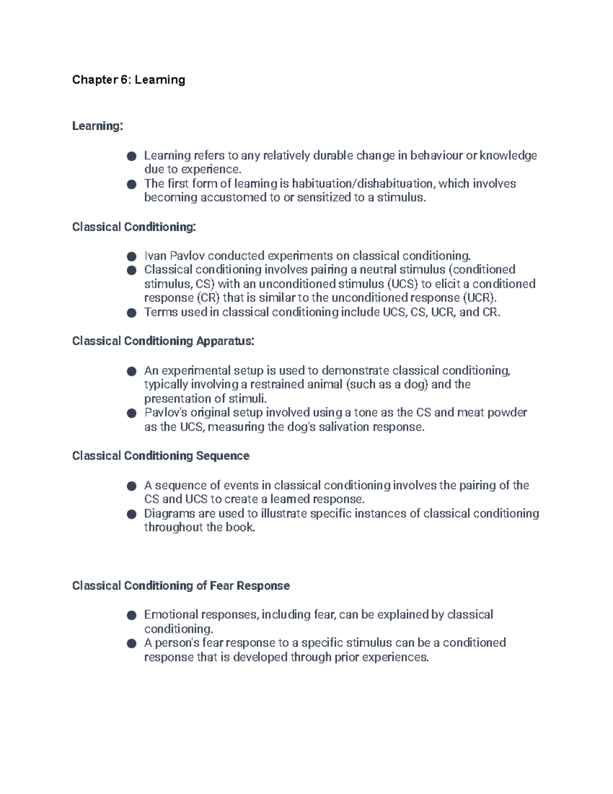 Chapter 6 Learning - this is a summer course so the content might be ...