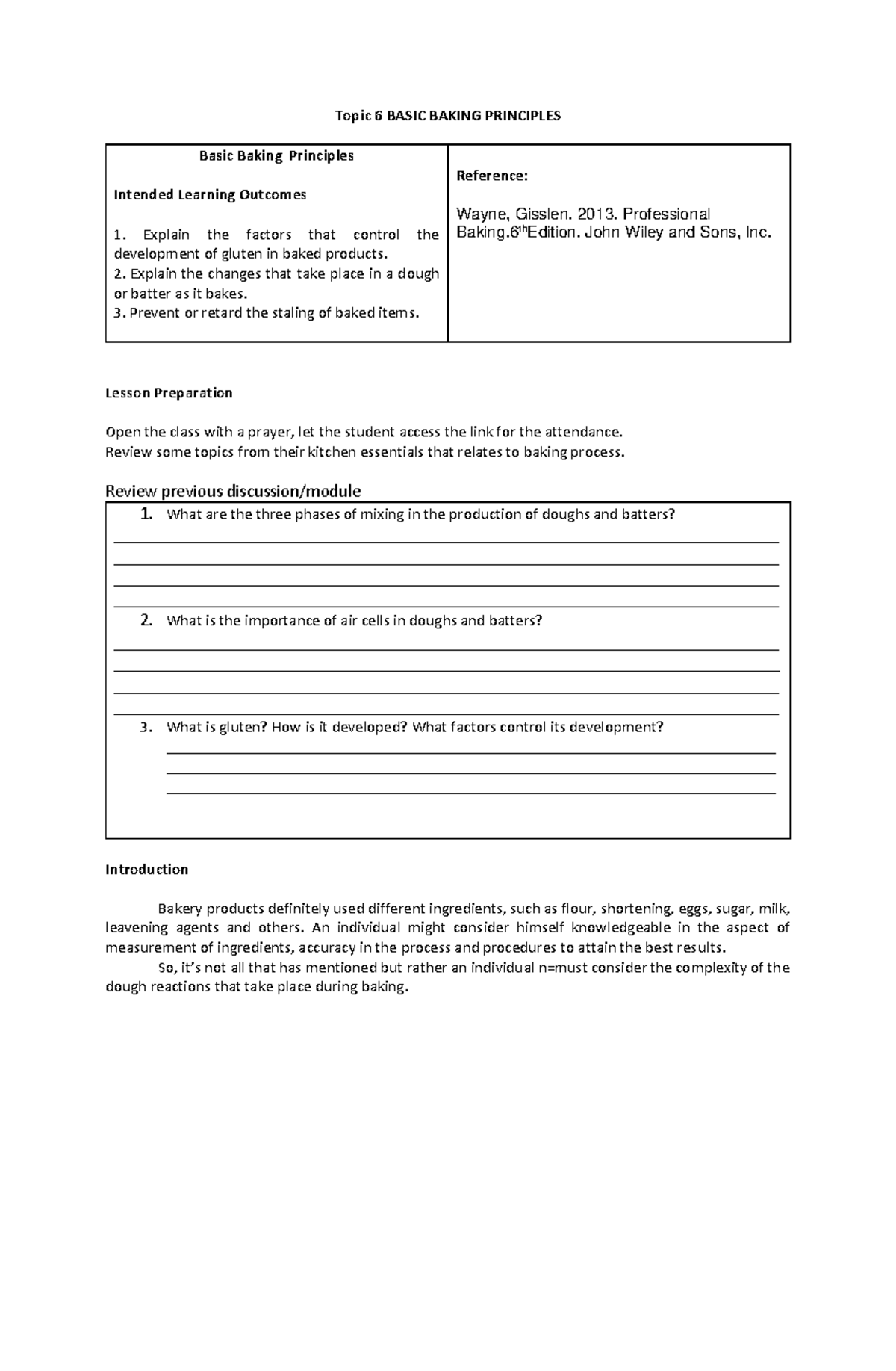 Basic Baking Principles Topic 6 BASIC BAKING PRINCIPLES Basic Baking 