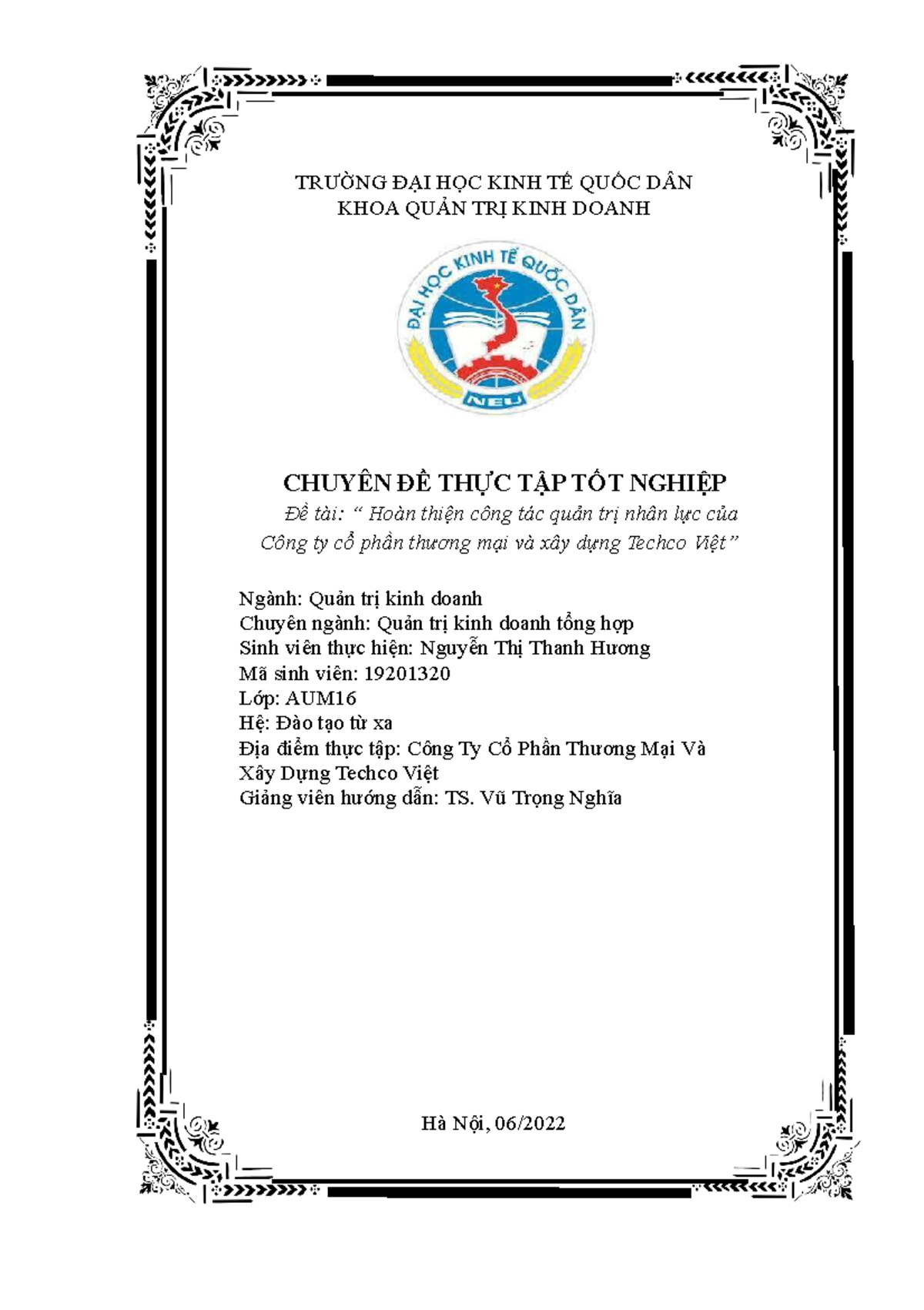 Chuyên đề thực tập Nguyễn Thị Thanh Hương AUM16 192013 20 - TRƯỜNG ĐẠI ...