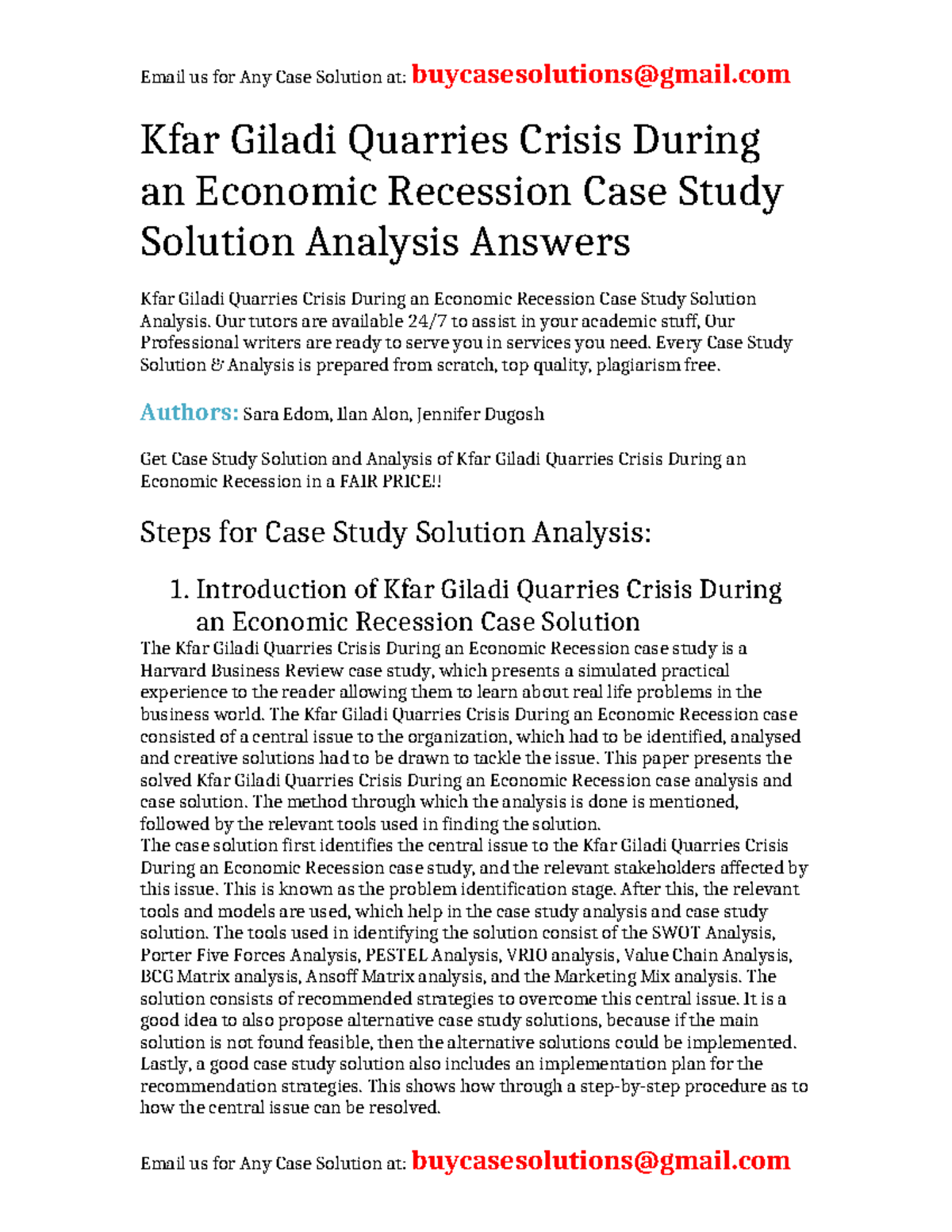 Case Solution Kfar Giladi Quarries Crisis During an Economic Recession ...