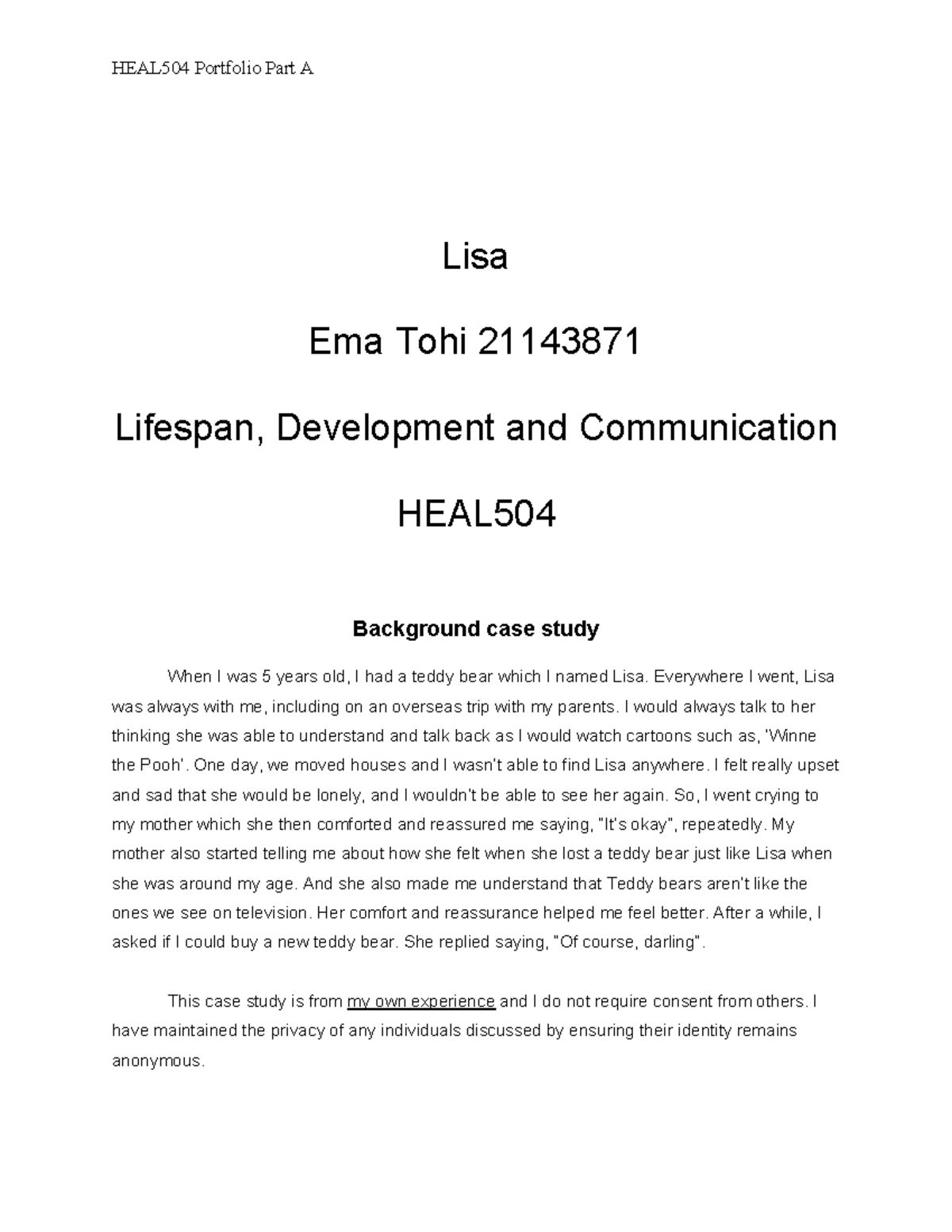 AnnotatedLDC PFA Overall Grade A+ HEAL504 Portfolio Part A Lisa