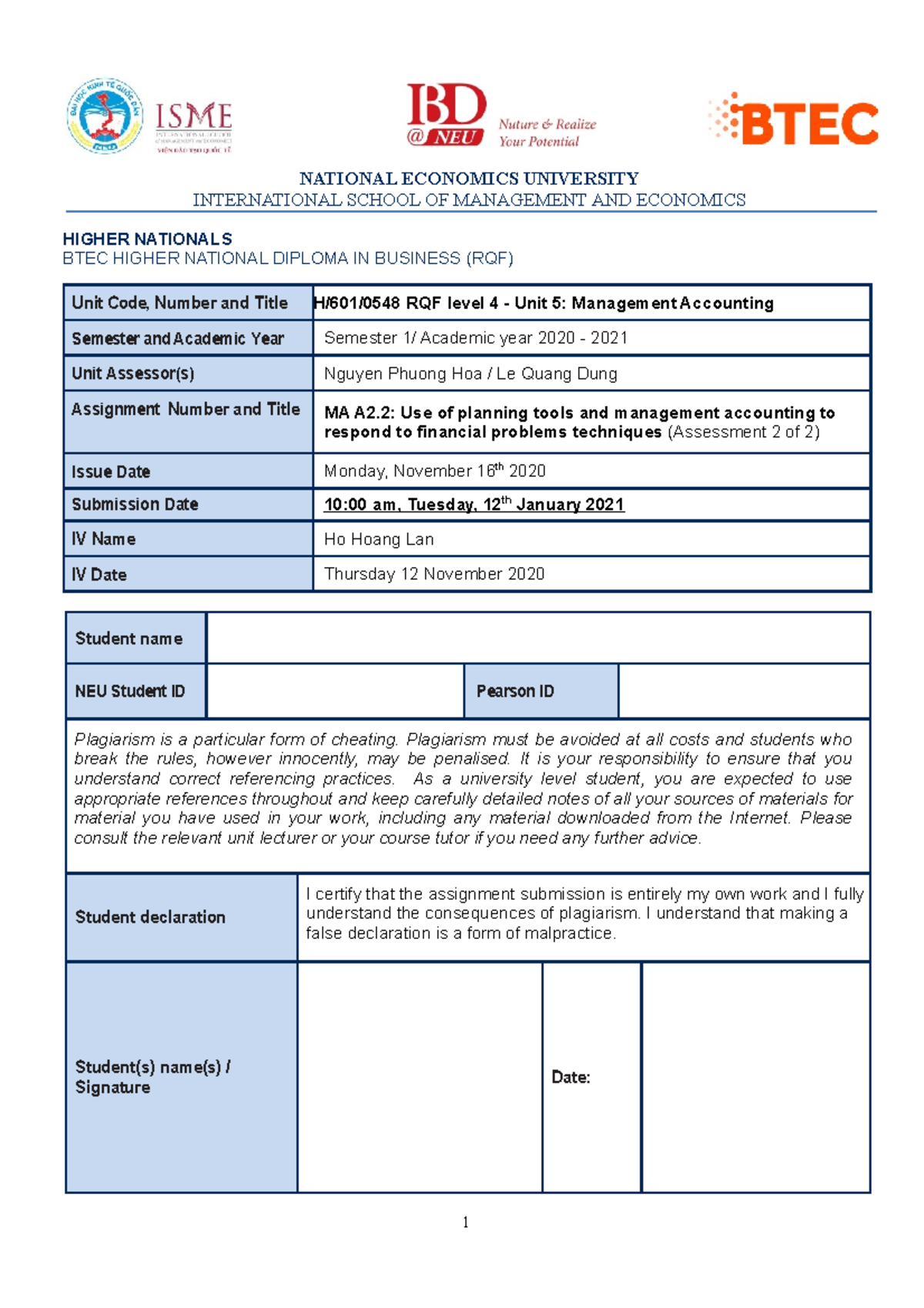 MA Assignment Brief A2.2 Fall 2020 - NATIONAL ECONOMICS UNIVERSITY ...