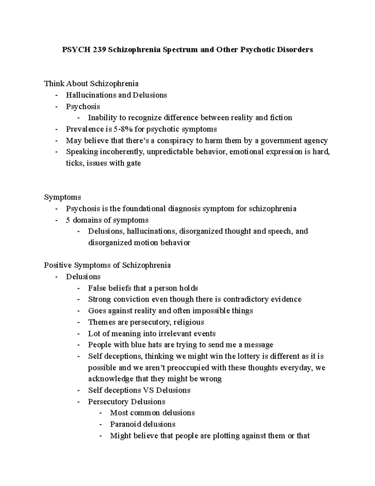 Copy of Psych 239 Schizophrenia Spectrum and Other Psychotic Disorders ...