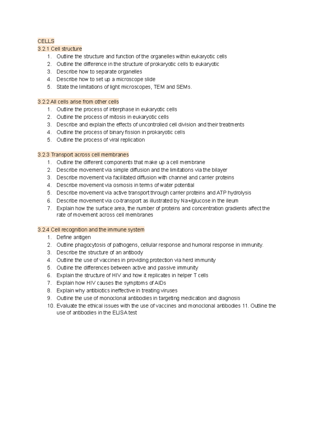 Cells Active Recall Questions - CELLS 3.2 Cell structure 1. Outline the ...