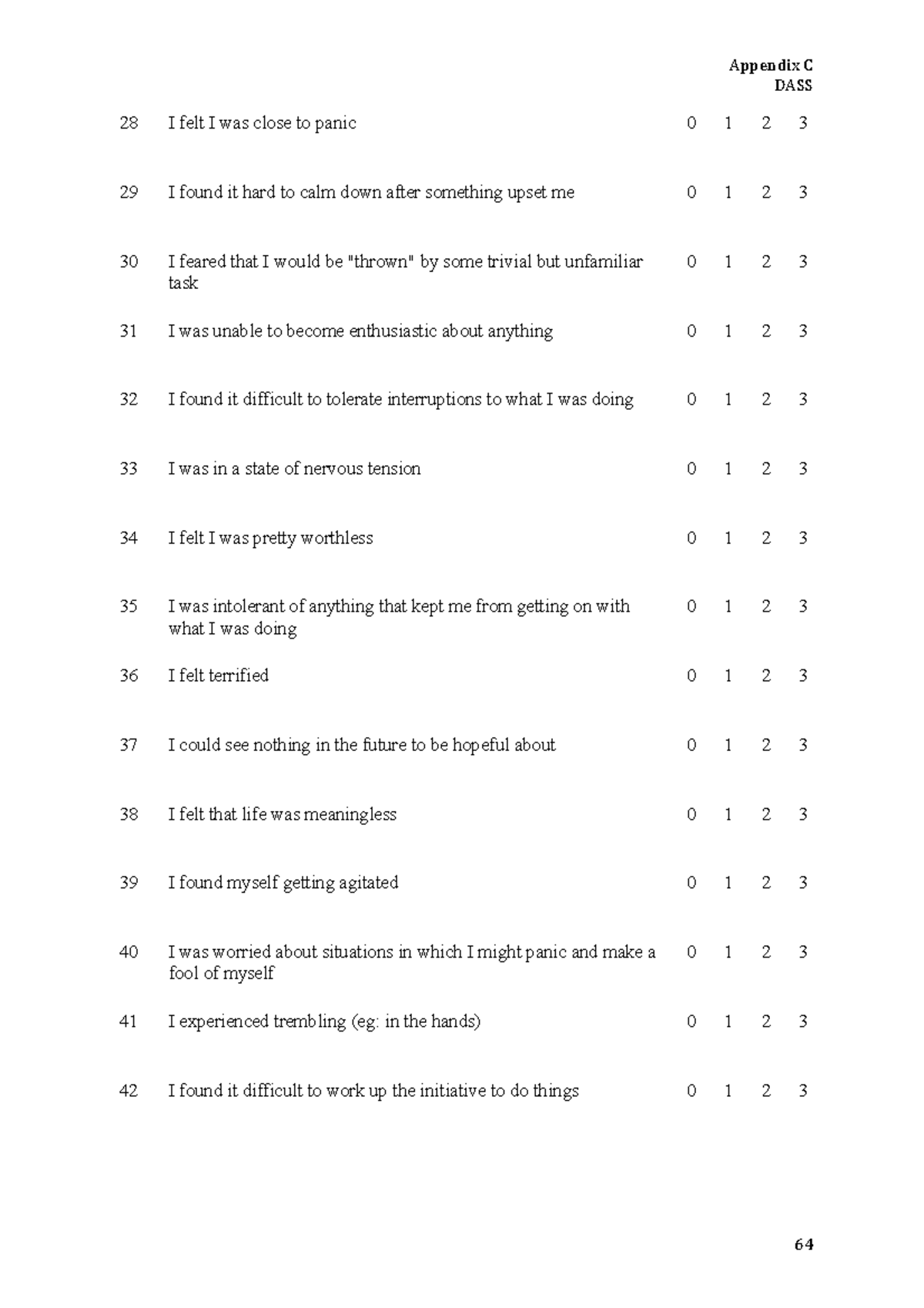 Sex Differences In Interpretation Bias 21 Appendix C Dass 64 28 I Felt I Was Close To Panic 0 4756