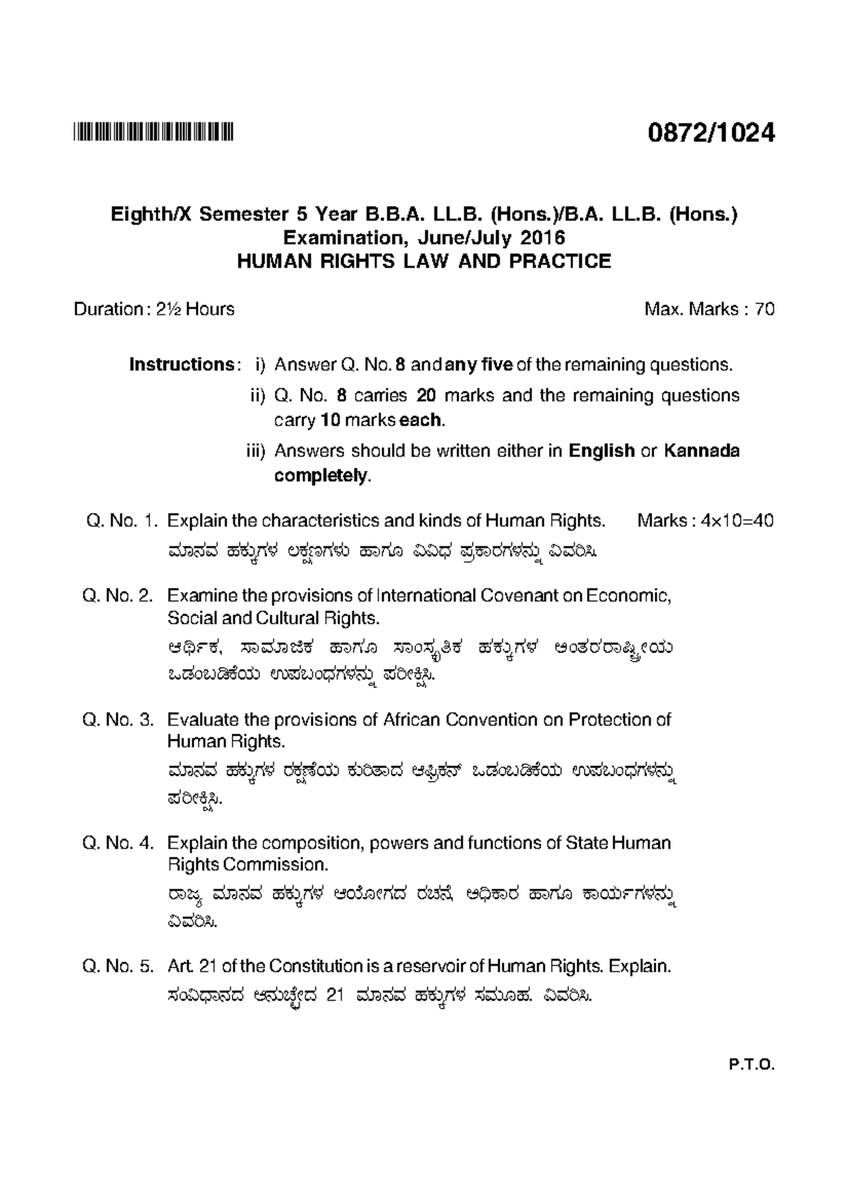 HR 2016 - Human rights question paper 2016 kslu - BHVUPIHPRB HVUPGIHPR ...