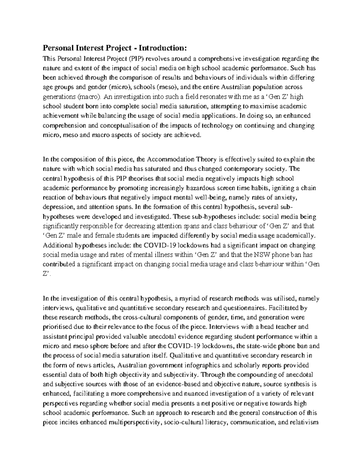 PIP - Draft V1 PDF - Notes - Personal Interest Project - Introduction ...