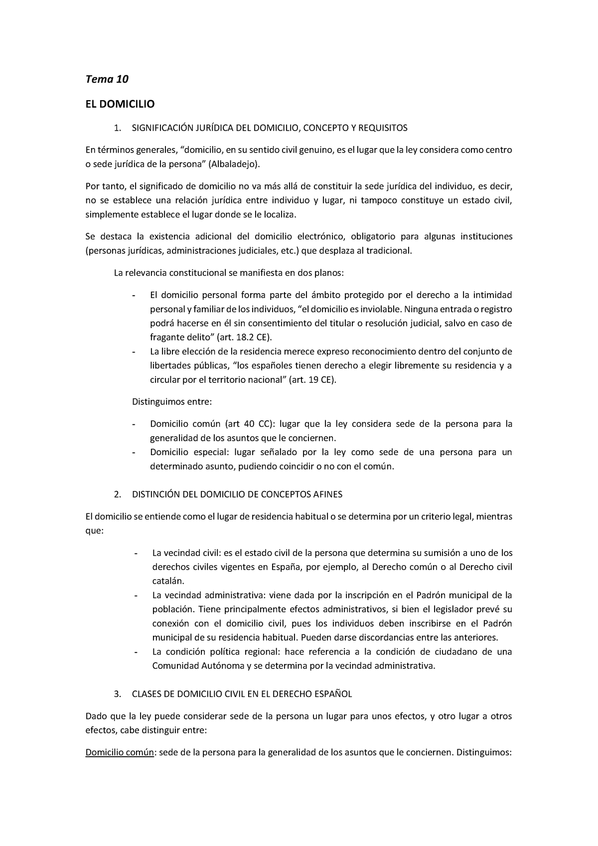 Derecho Civil El Domicilio Tema 10 El Domicilio 1 SignificaciÓn JurÍdica Del Domicilio 4331