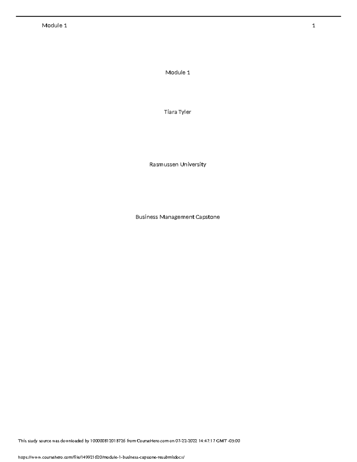Module 1 Business Capstone Resubmit Module 1 Tiara Tyler Rasmussen