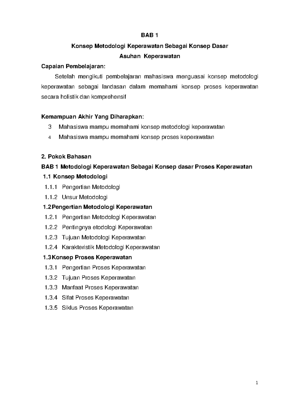 Bab 1 - Buku - 1 BAB 1 Konsep Metodologi Keperawatan Sebagai Konsep ...