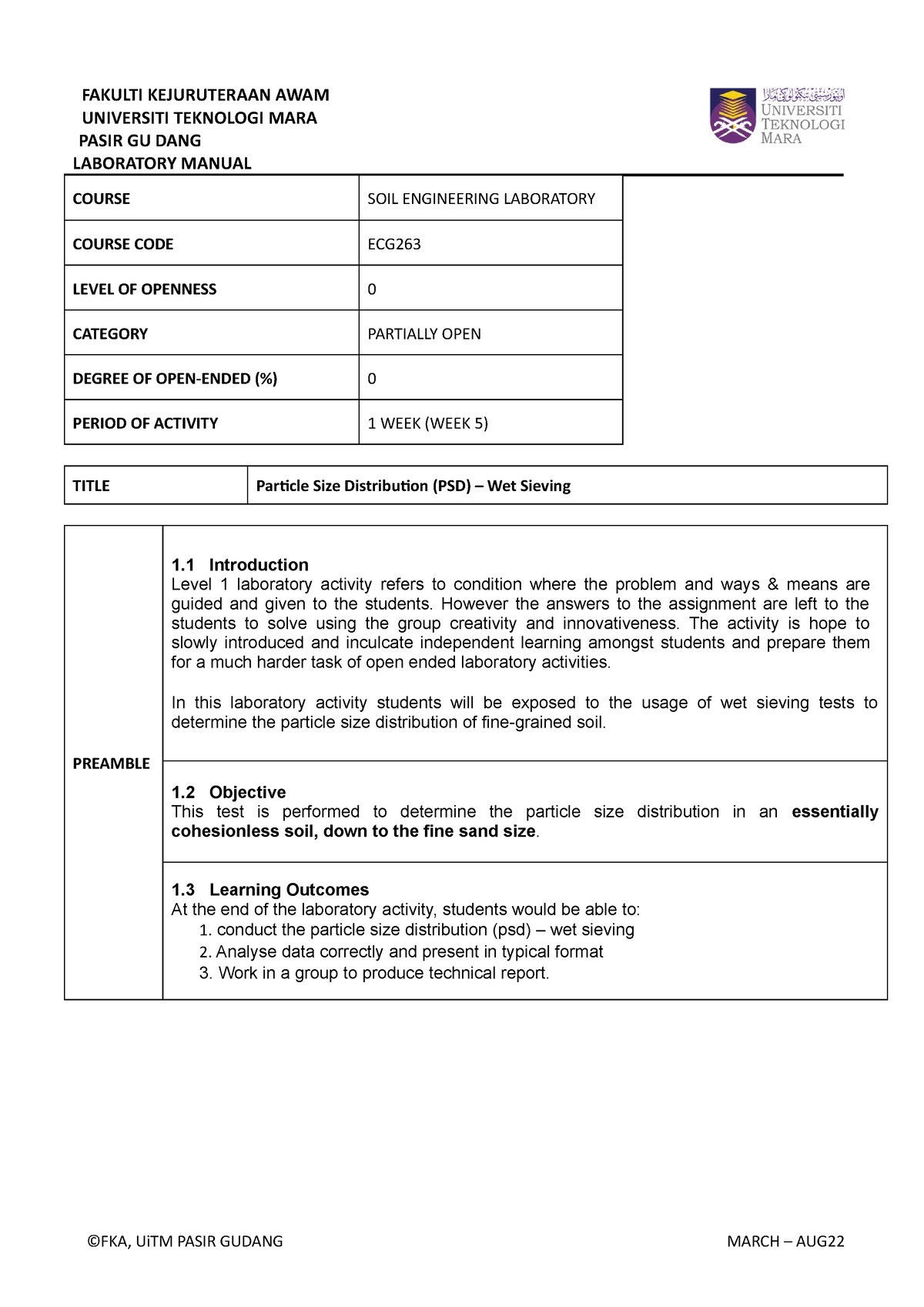 LAB 4 - PSD-WET Sieving (Level 0) Hydrometer (Level 0) - Civil ...