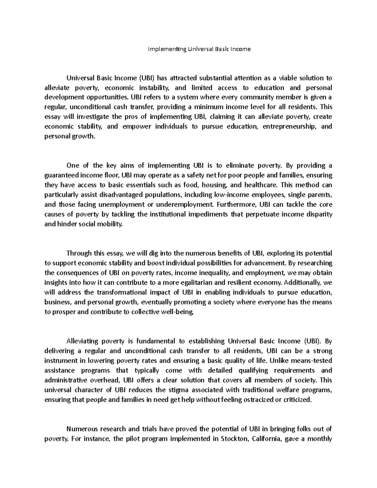 Implementing Universal Basic Income - Implementing Universal Basic 