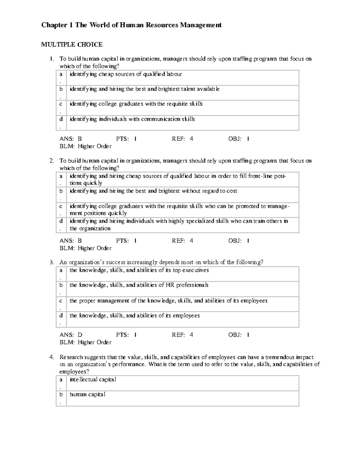 Ch01 TB Belcourt 7Ce - Test bank - Chapter 1 The World of Human ...