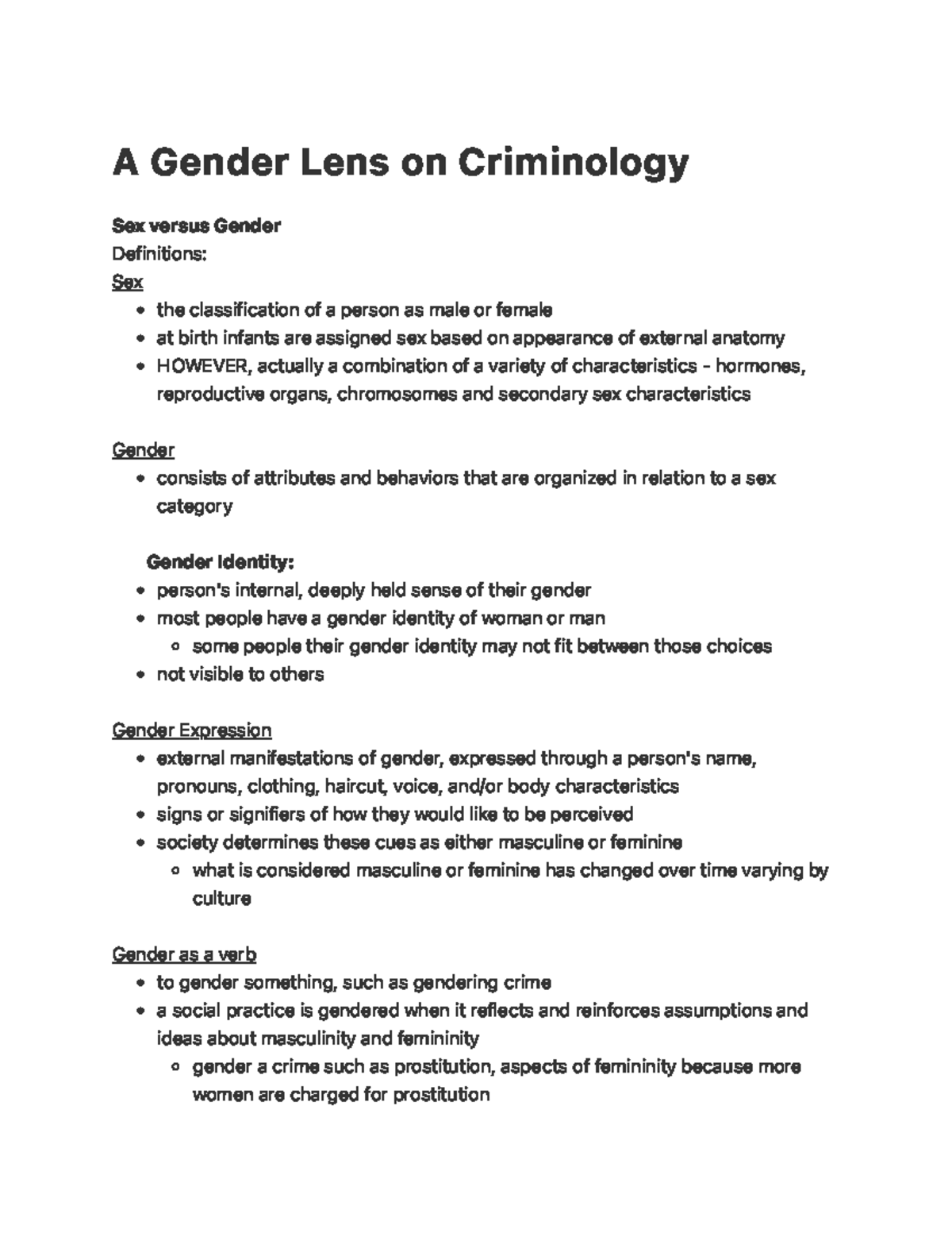 A Gender Lens On Criminology A G E N D E R Le N S O N C R I M I N O L O G Y Sex Versus Gender 8617