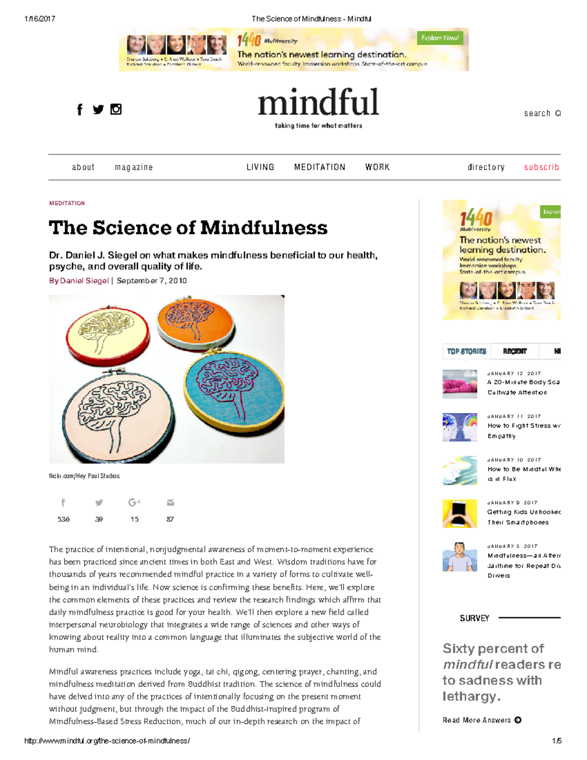 The Science of Mindfulness - Mindful - search The practice of ...