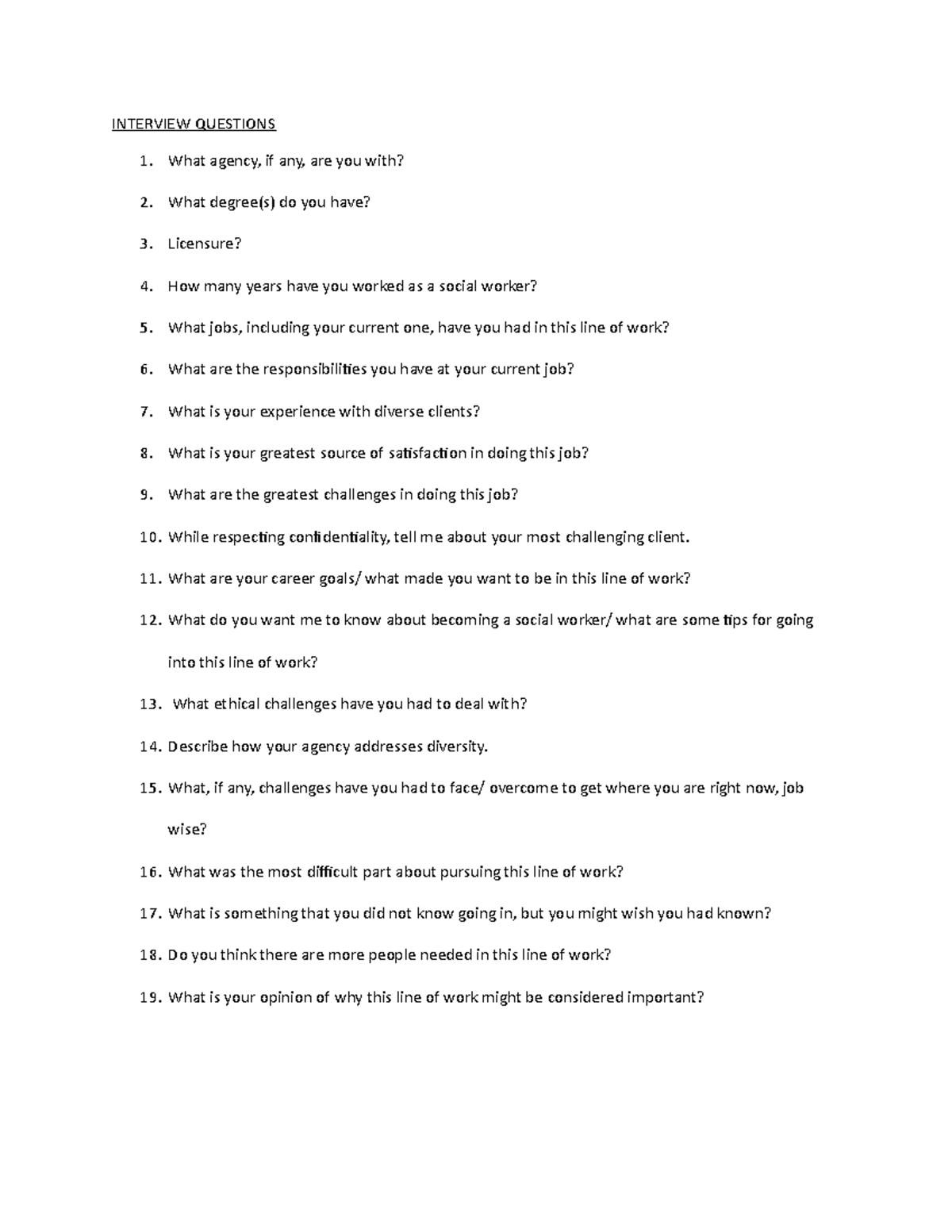 Interview Questions - An assignment for this course - INTERVIEW ...
