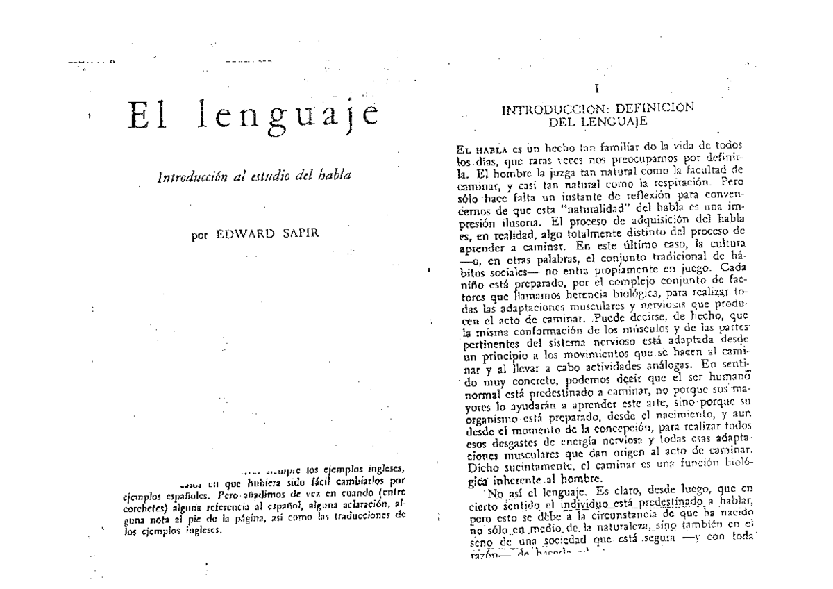 Sapir - El-lenguaje - Cap 1 y 2 - I El lenguaje INTRODUCCION DEFINICIÓN