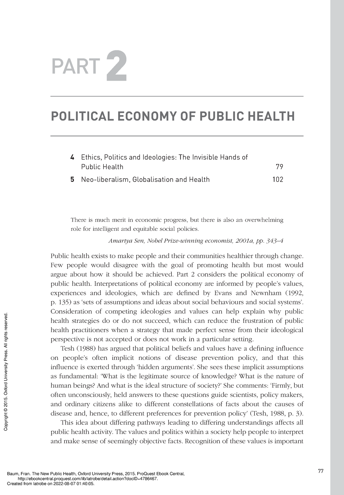 The New Public Health - (PART 2 Political Economy OF Public Health) - 77  PART 2 POLITICAL ECONOMY OF - Studocu