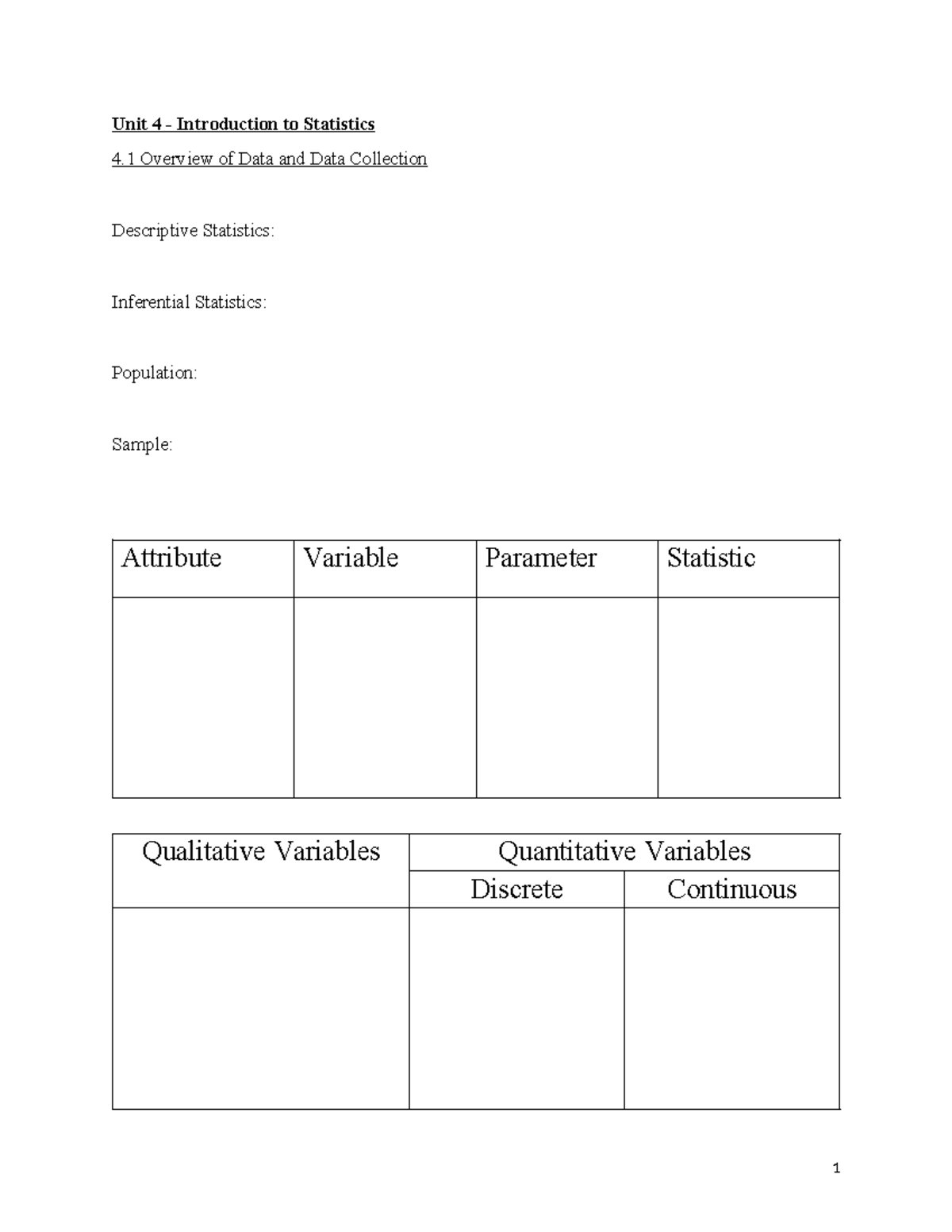 MATH29264-Chapter 4Notes - Unit 4 - Introduction to Statistics 4 ...