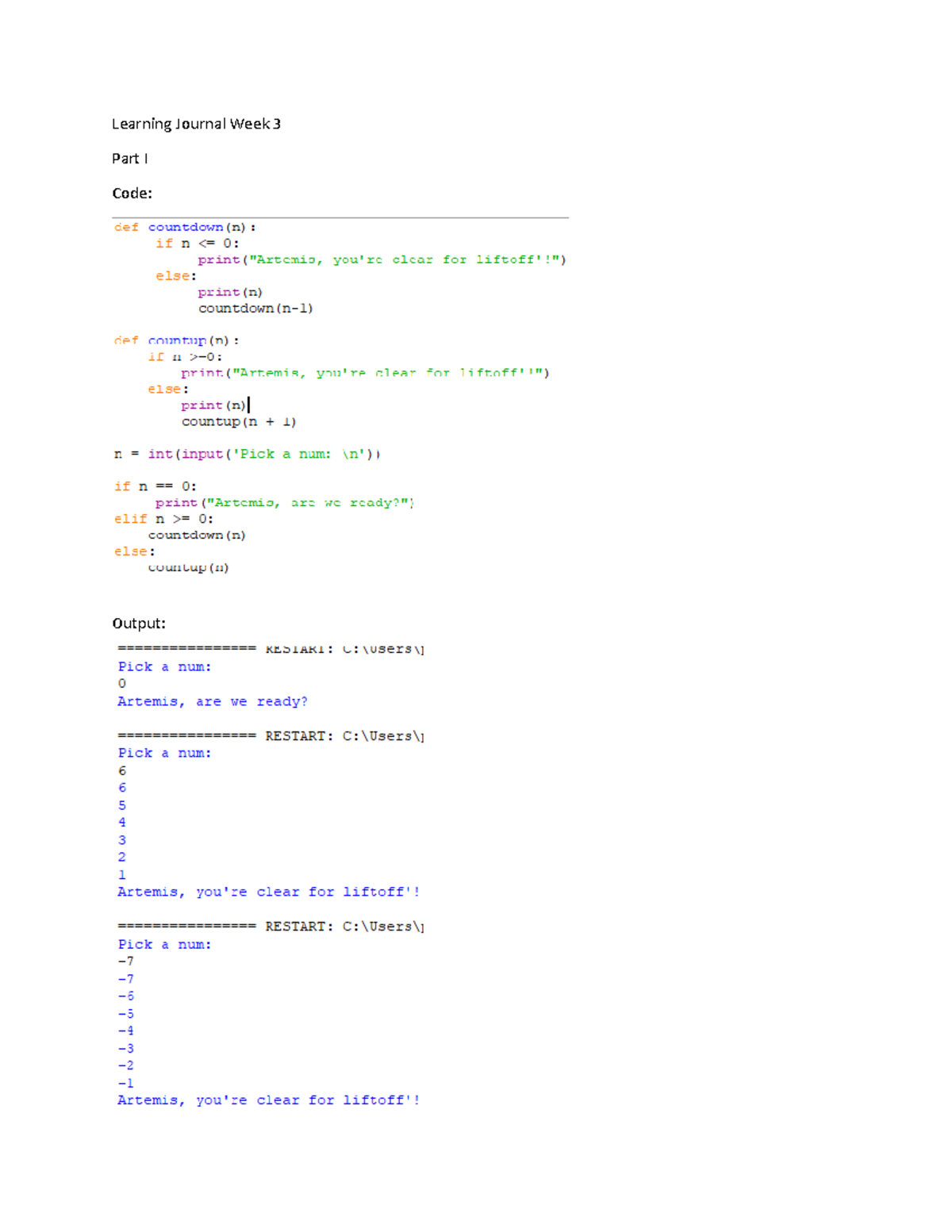 Cs - ... - Learning Journal Week 3 Part I Code: Output: Part II Code ...
