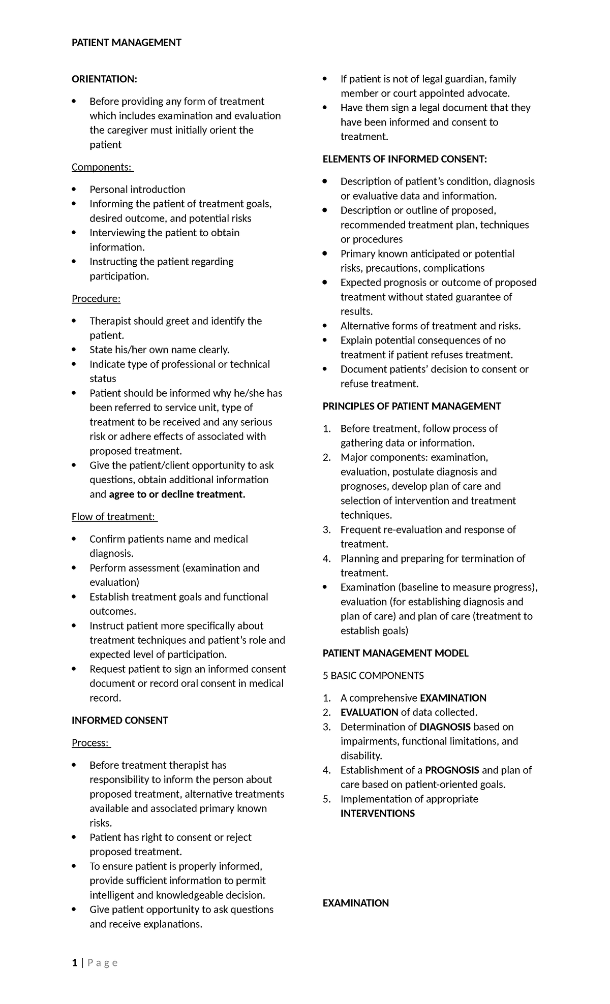 Patient management orientation before providing any form of