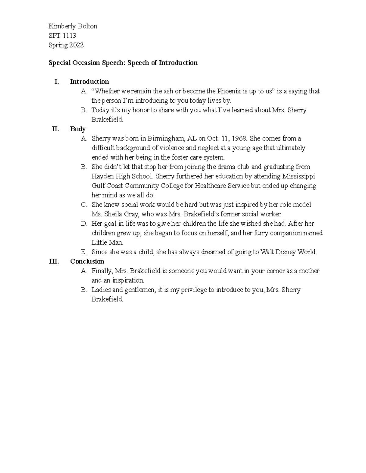 Special Occasion Speech Speech of Introduction Introduction A