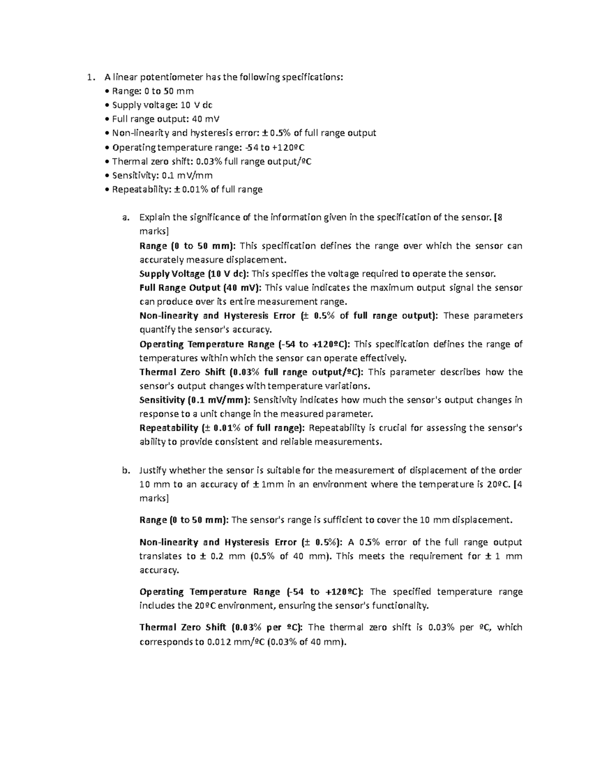 A linear potentiometer has the following specifications Explain the