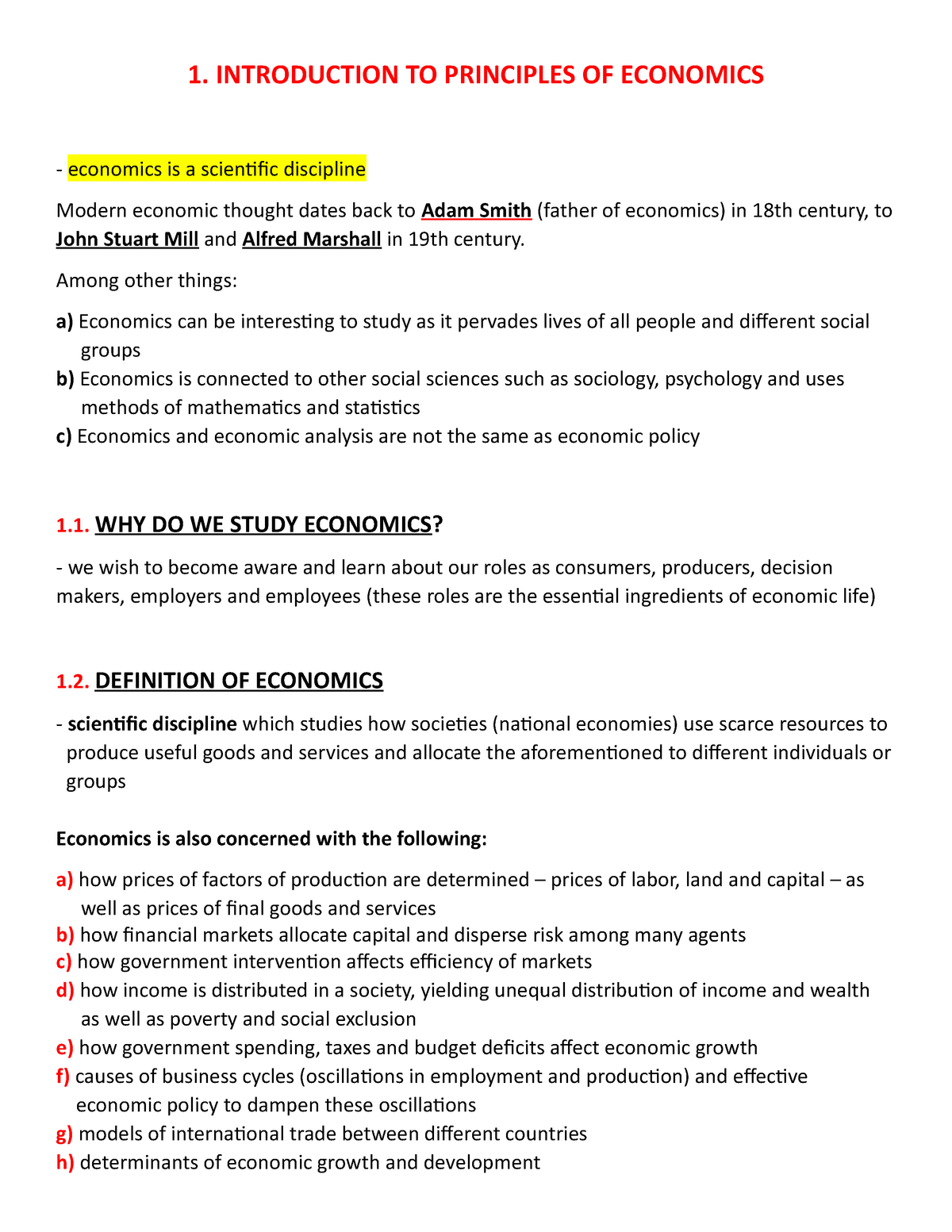 principles of economics assignment 1