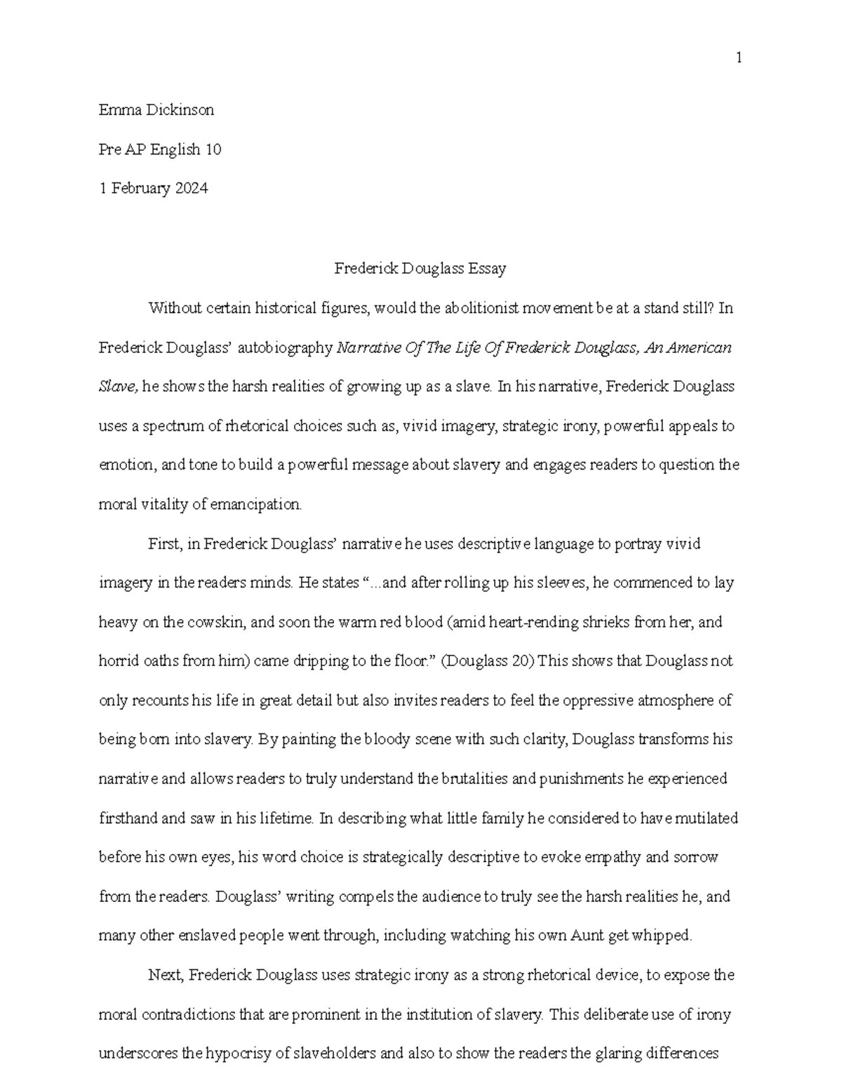 essay frederick douglass summary