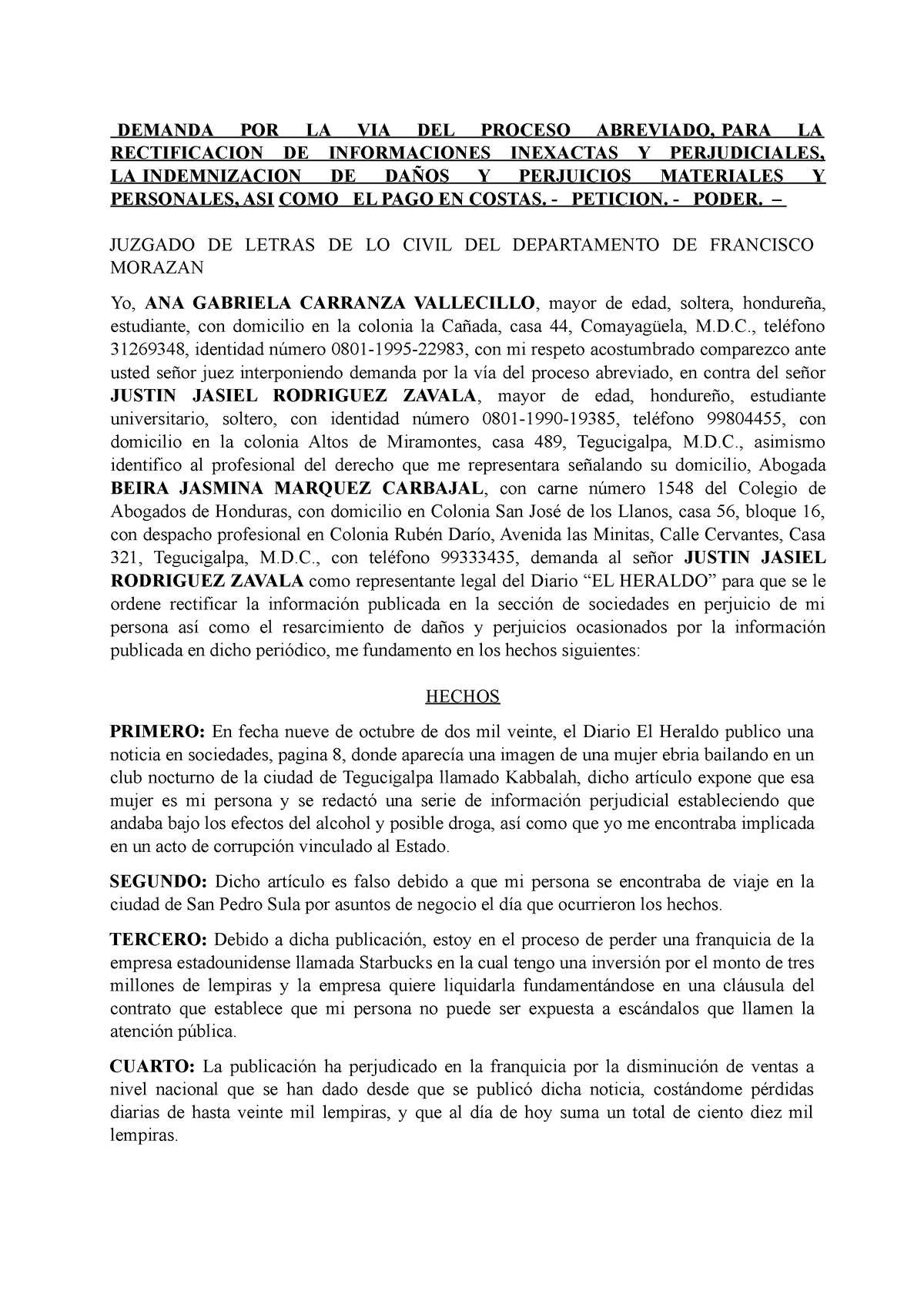 Demanda Por La Via Del Proceso Abreviado Para La Rectificacion De Informaciones Inexactas 6105